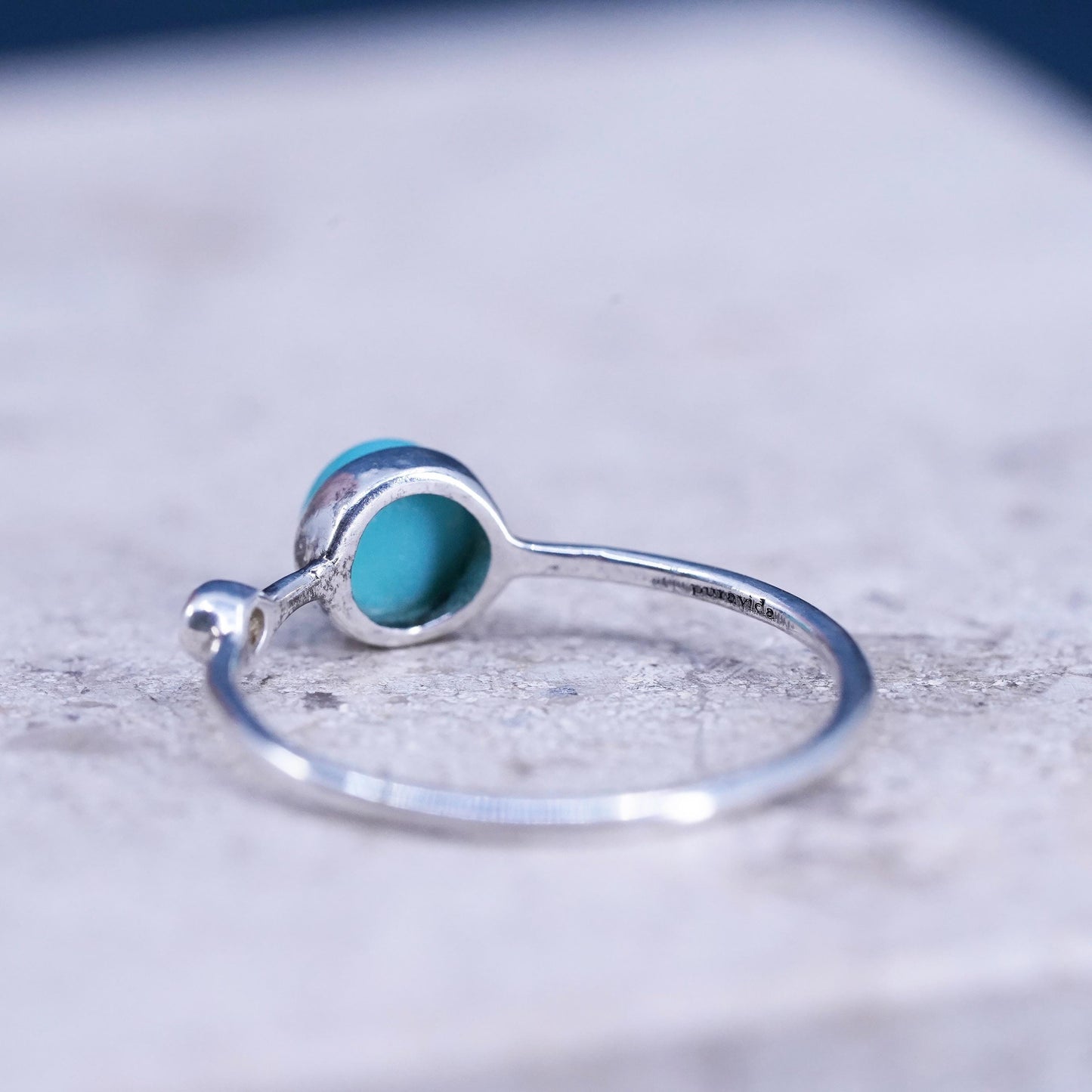 Size 7.5, Vintage Sterling silver handmade ring, 925 stackable band turquoise