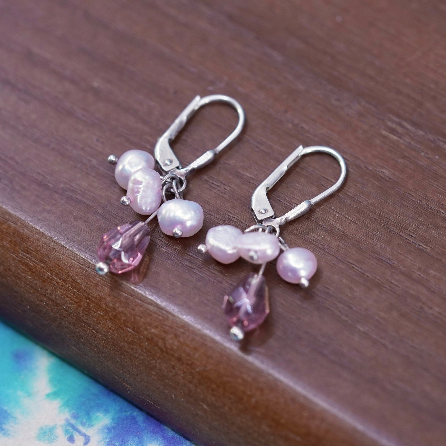 Vintage Sterling 925 silver Handmade earrings with cluster pearl