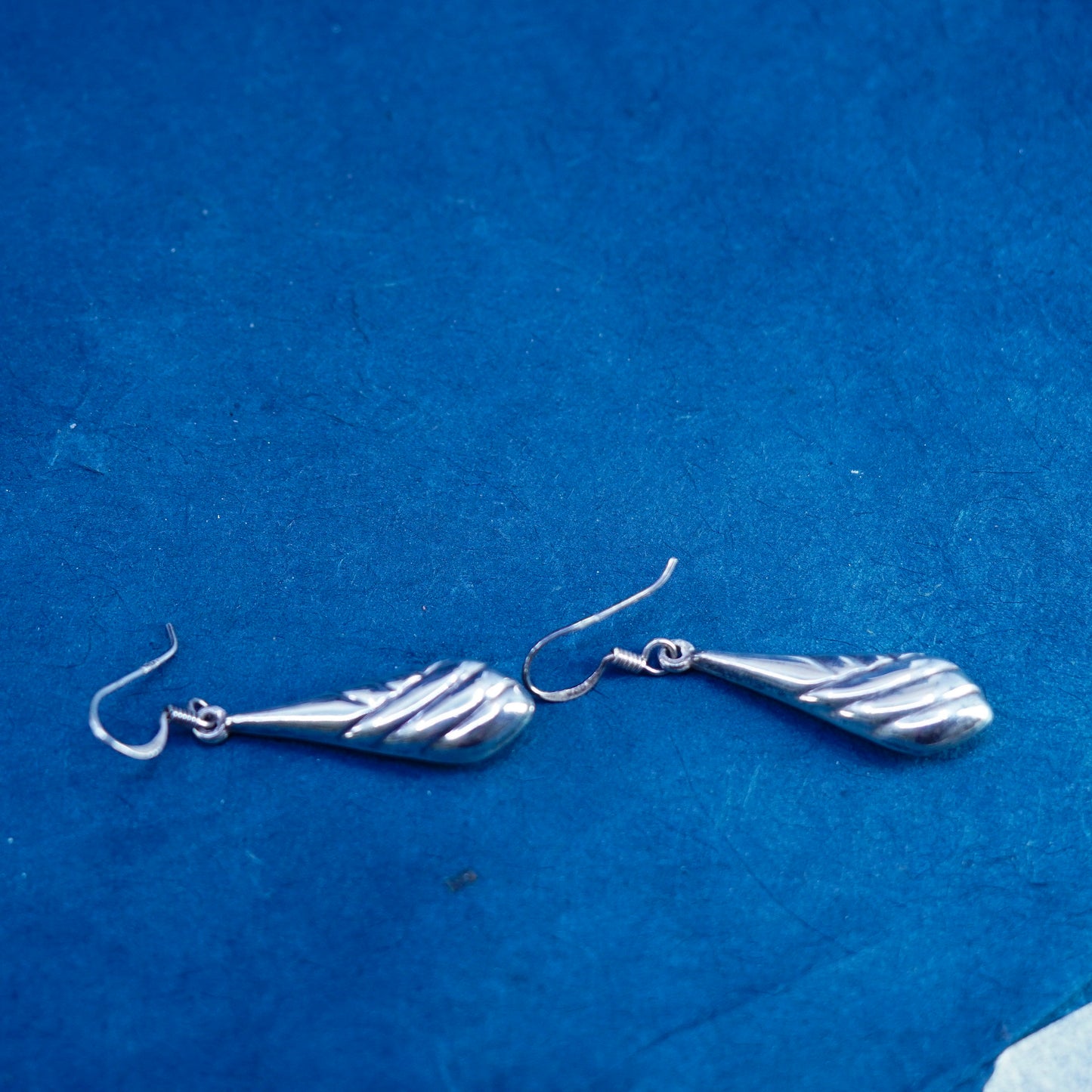 Vintage sterling silver handmade earrings, 925 textured teardrop drops