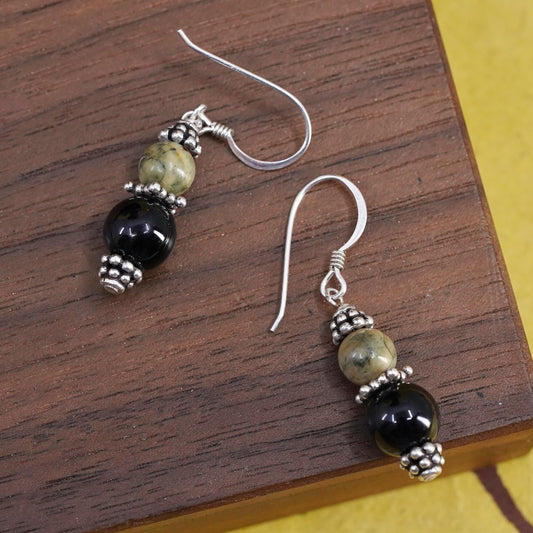 Vintage Irish Sterling 925 silver earrings with onyx Connemara marble beads