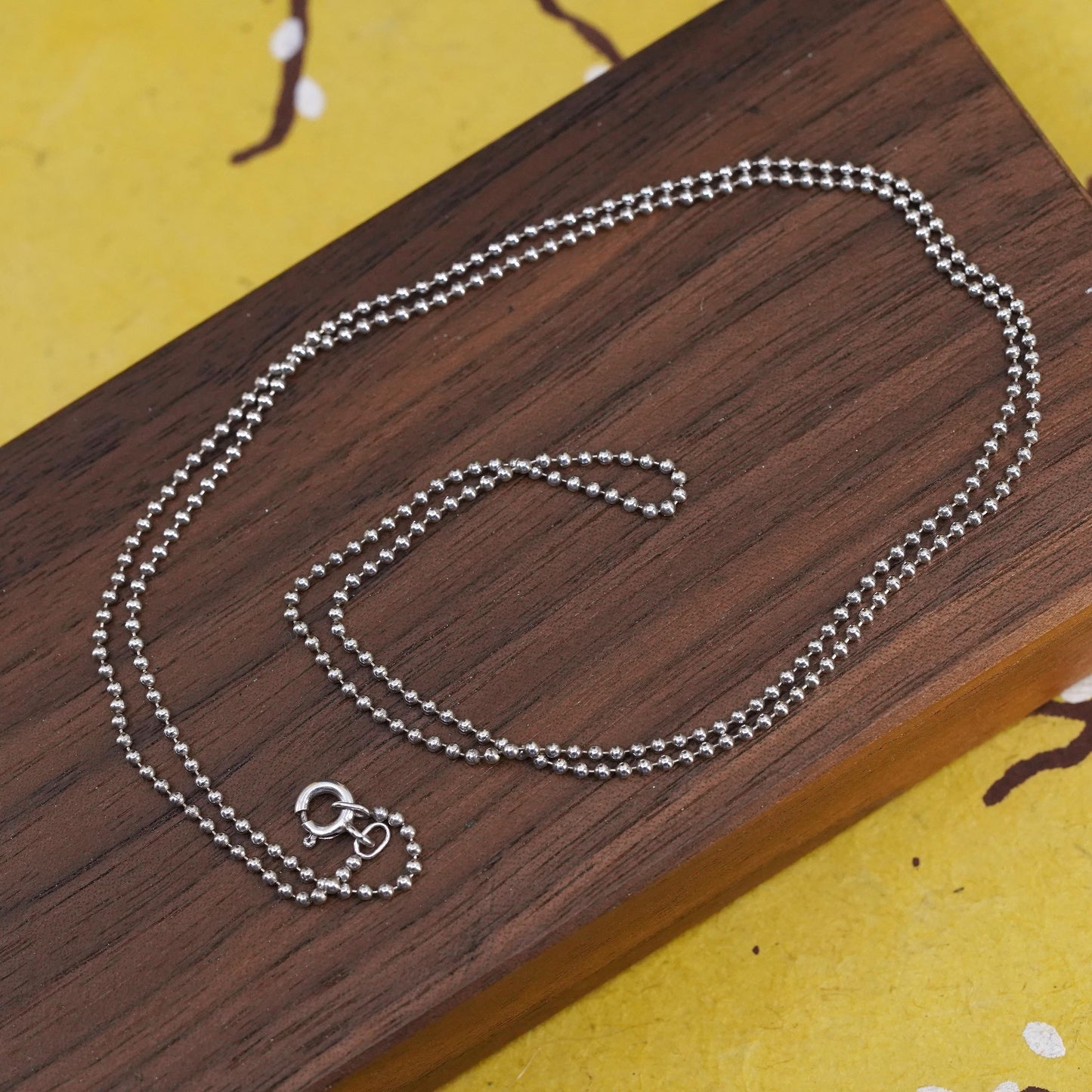 24” 1mm, vintage Sterling silver beads necklace, 925 chain