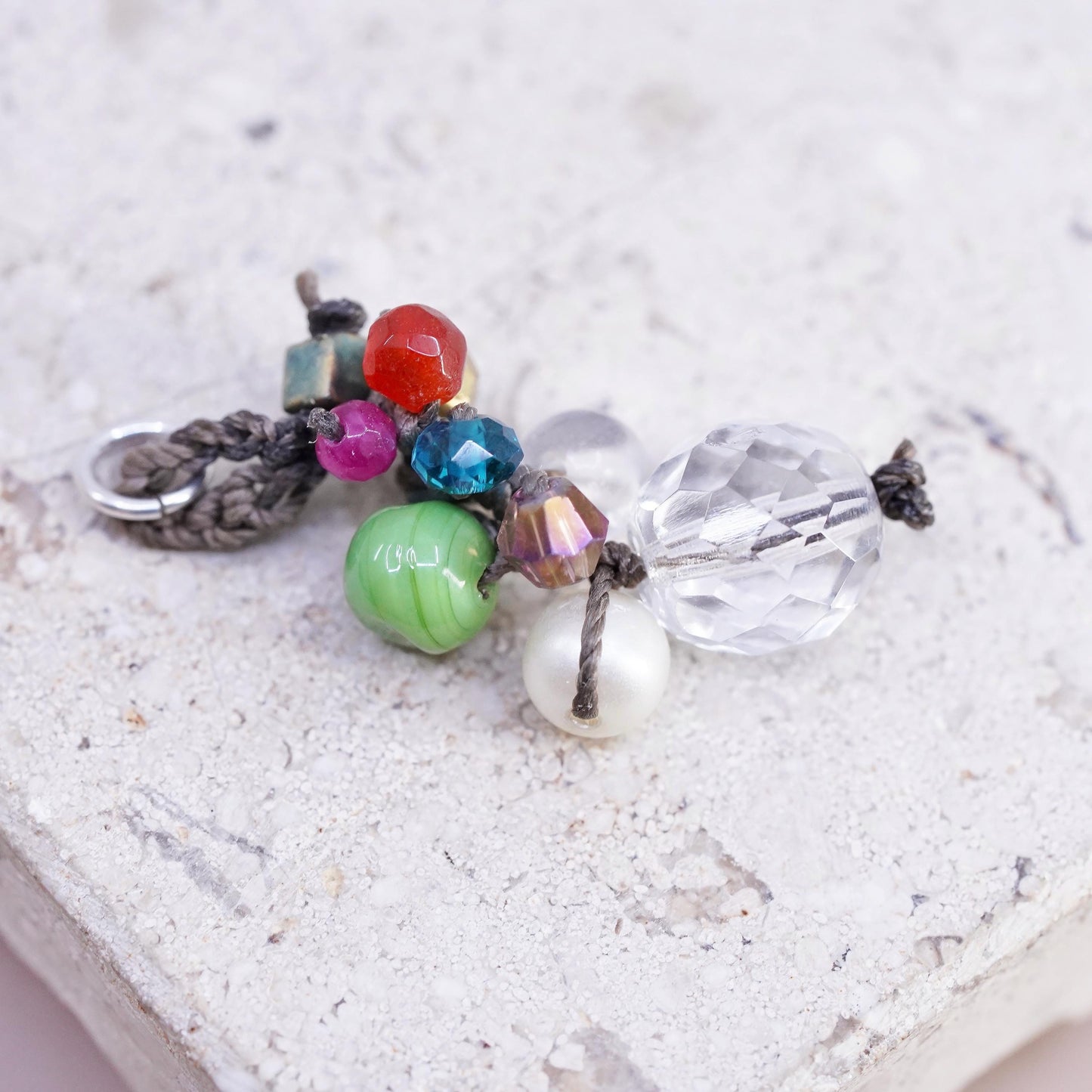 vintage Sterling silver handmade pendant, 925 jump ring multi gemstone charm