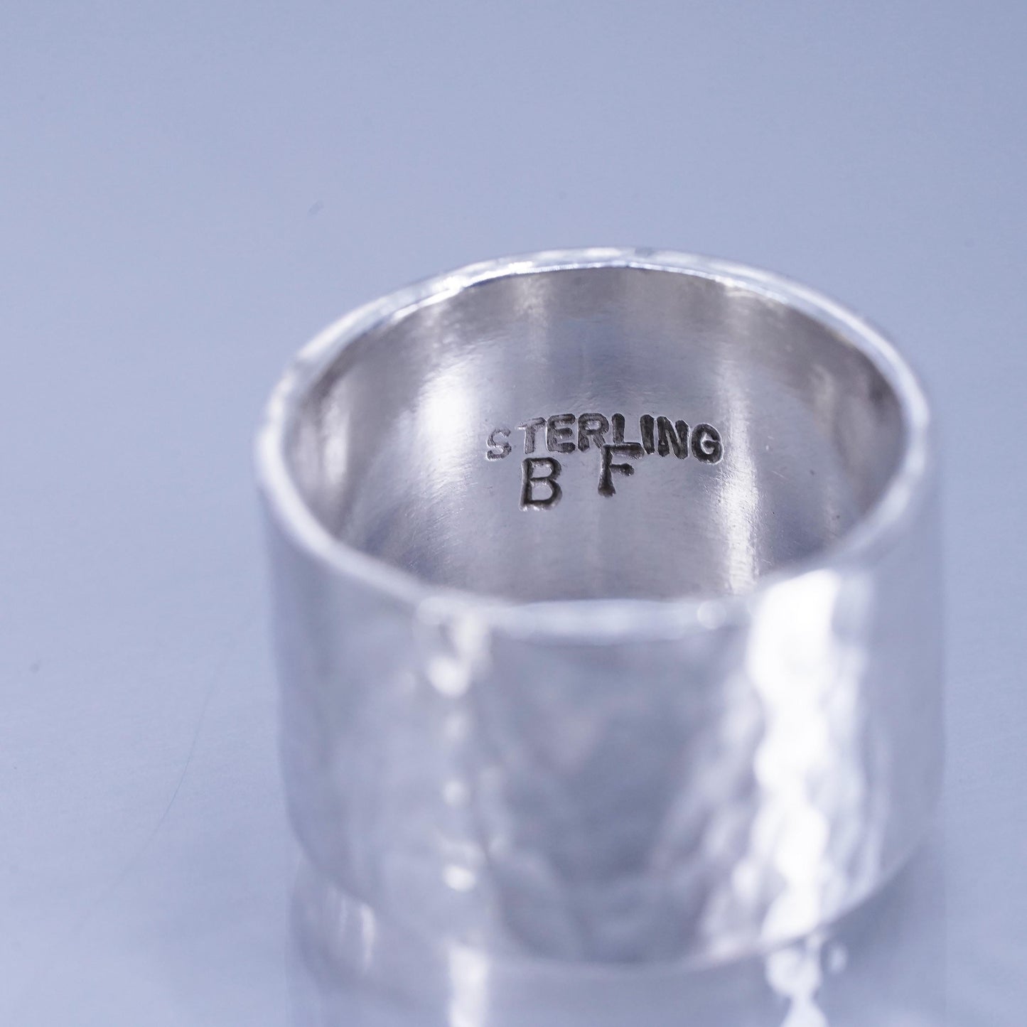 Size 8, 925 Sterling Silver Hammered Wide Band Cuff Ring Hard To Find Classic
