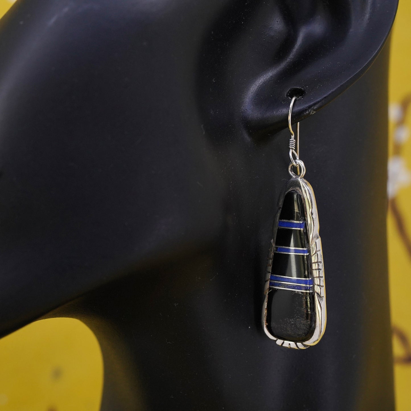 Native American Ben Boyd sterling silver earrings, Navajo 925 teardrop onyx