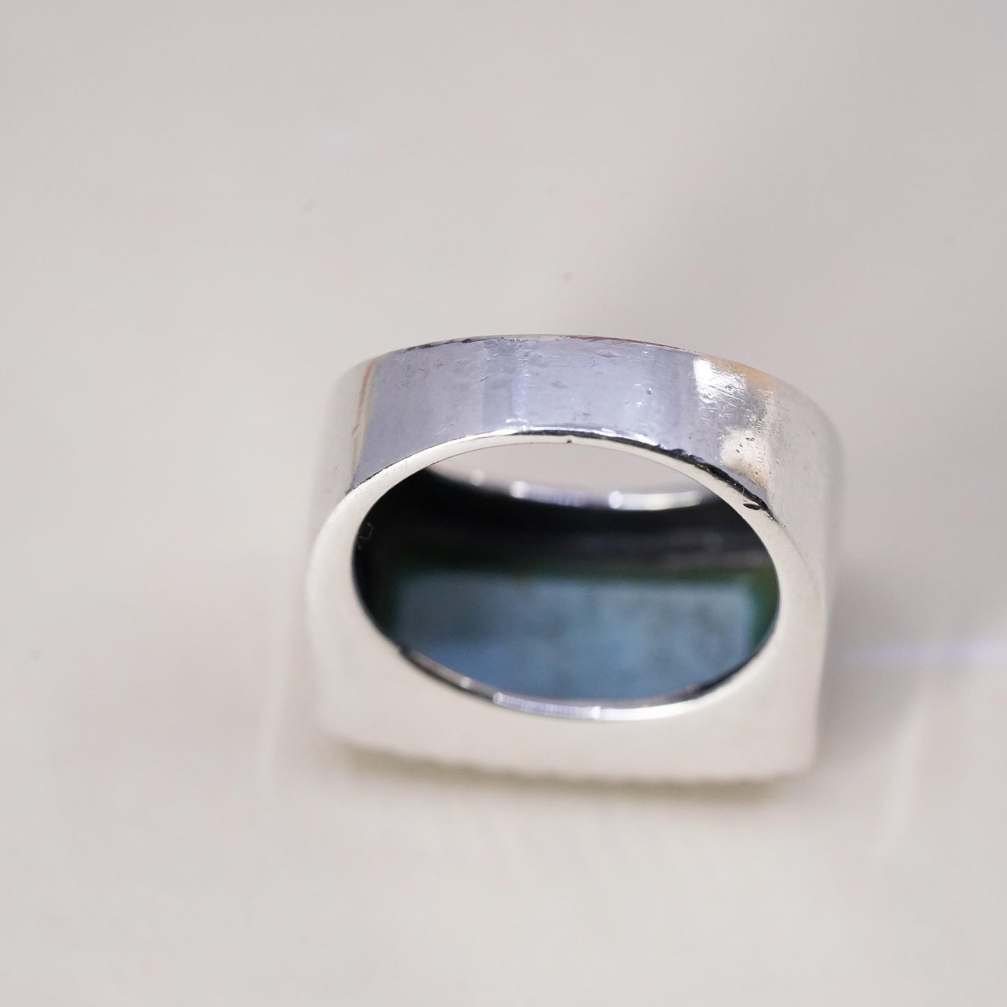 Size 5.5, Vintage Sterling silver handmade ring, 925 statement band turquoise
