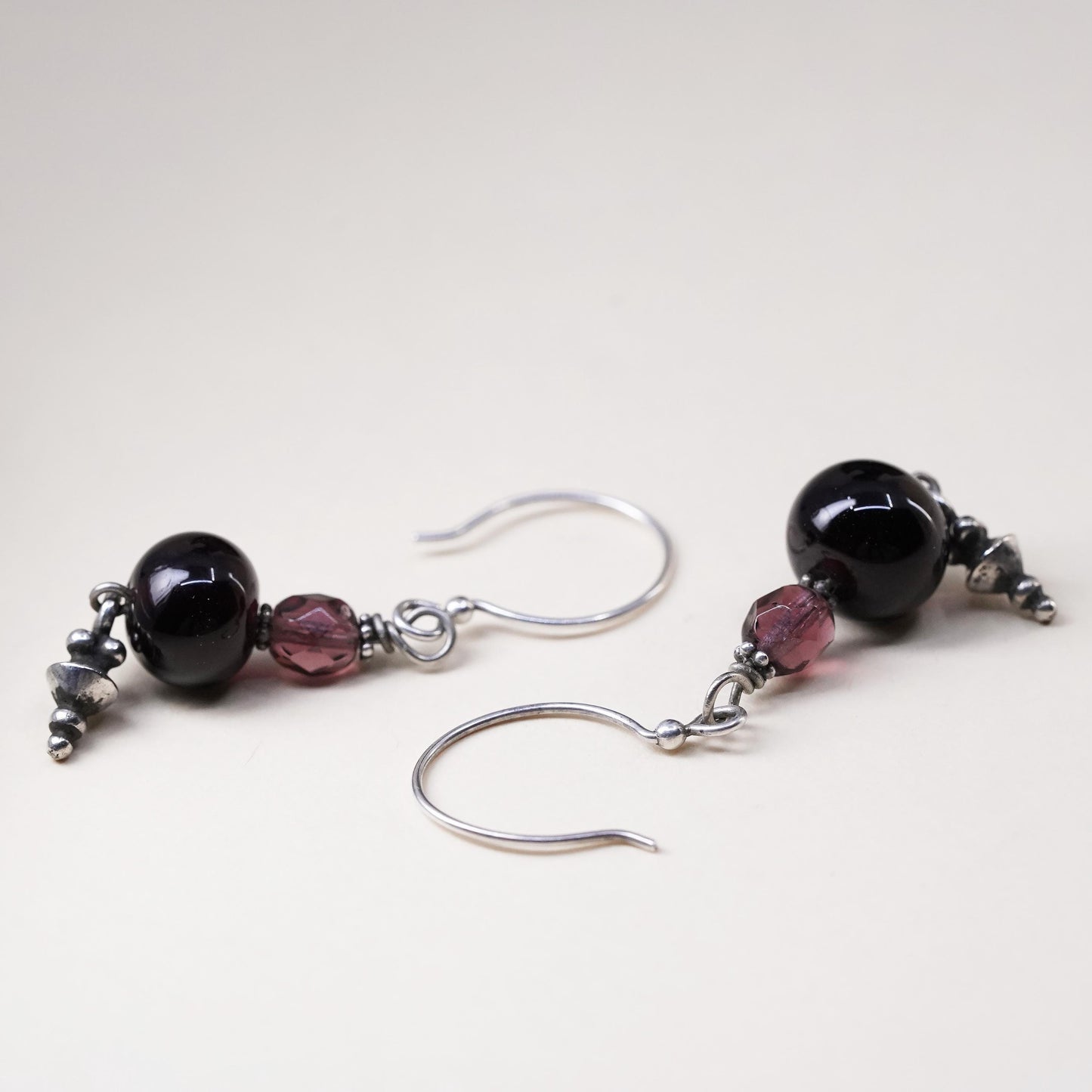 Vintage Sterling 925 silver handmade earrings with amethyst beads