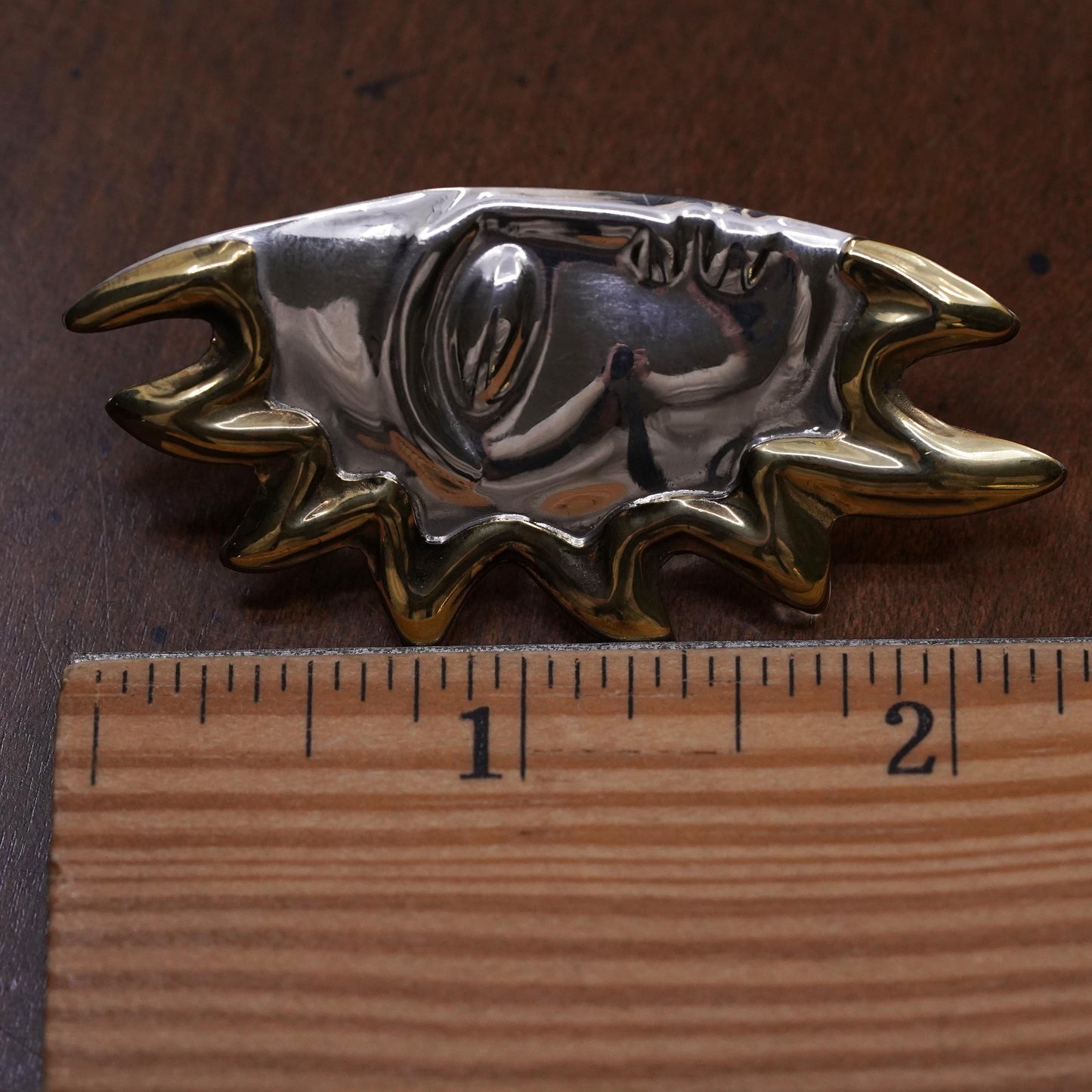 Vintage Mexican two tone sterling silver handmade half sun face single earring