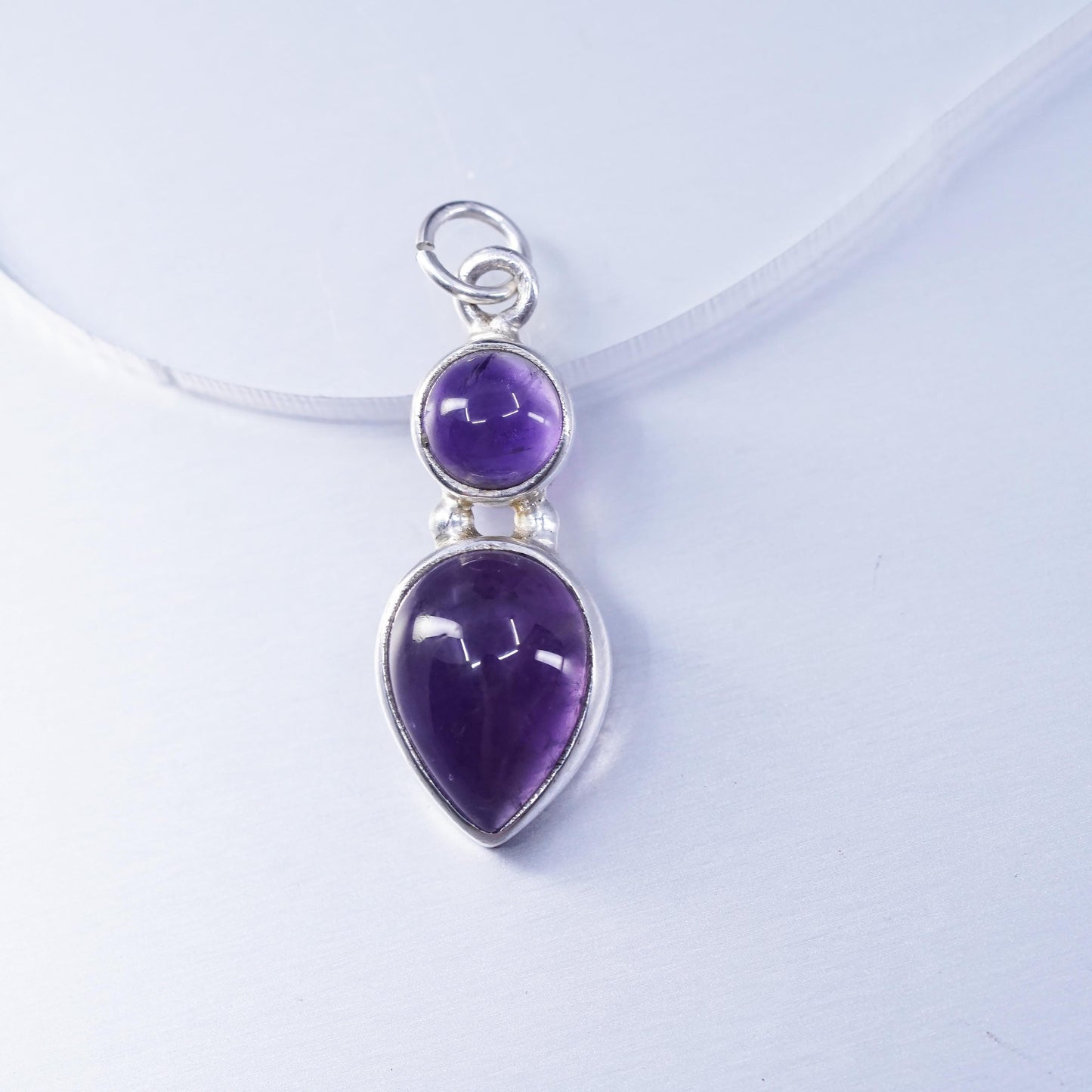 Vintage sterling 925 silver handmade charm pendant with teardrop amethyst