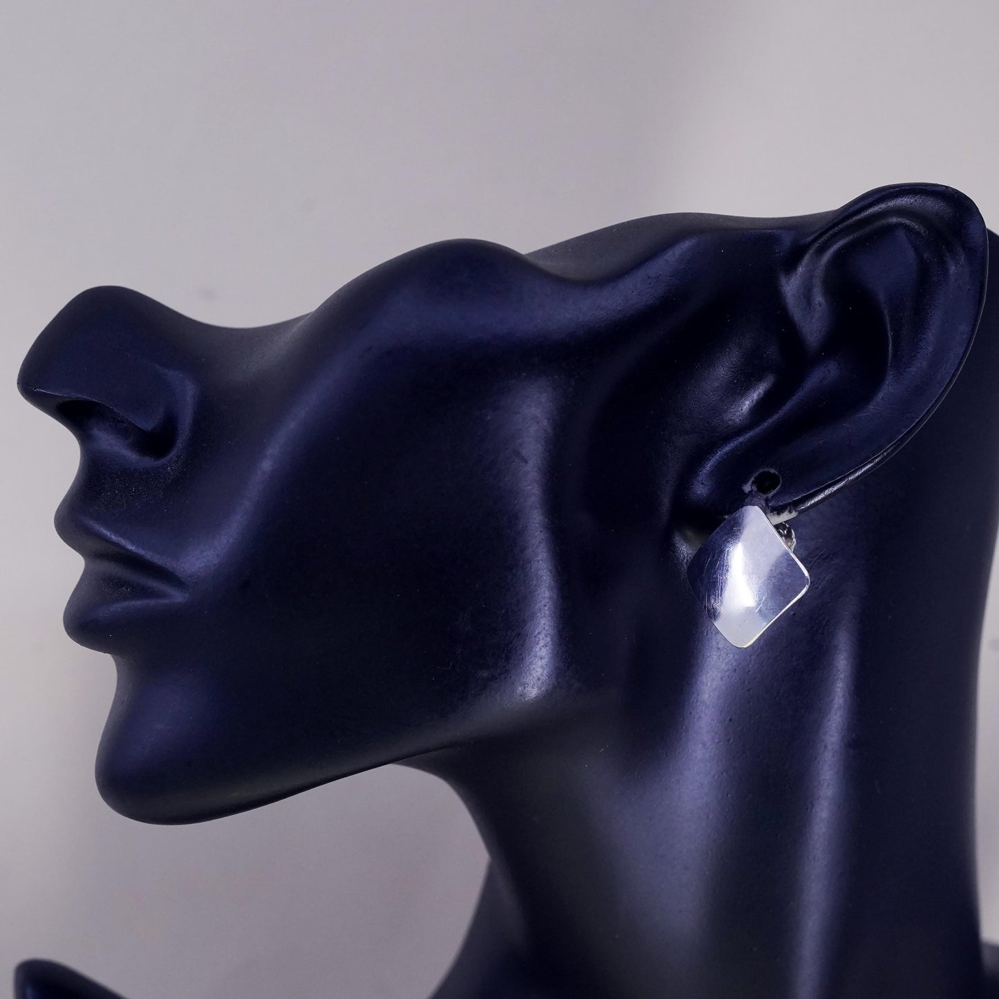 Vintage EBP Sterling silver handmade earrings, 925 screw back square earrings