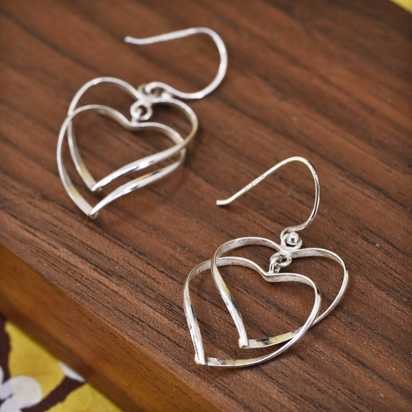 Vintage Sterling silver handmade earrings, 925 double heart