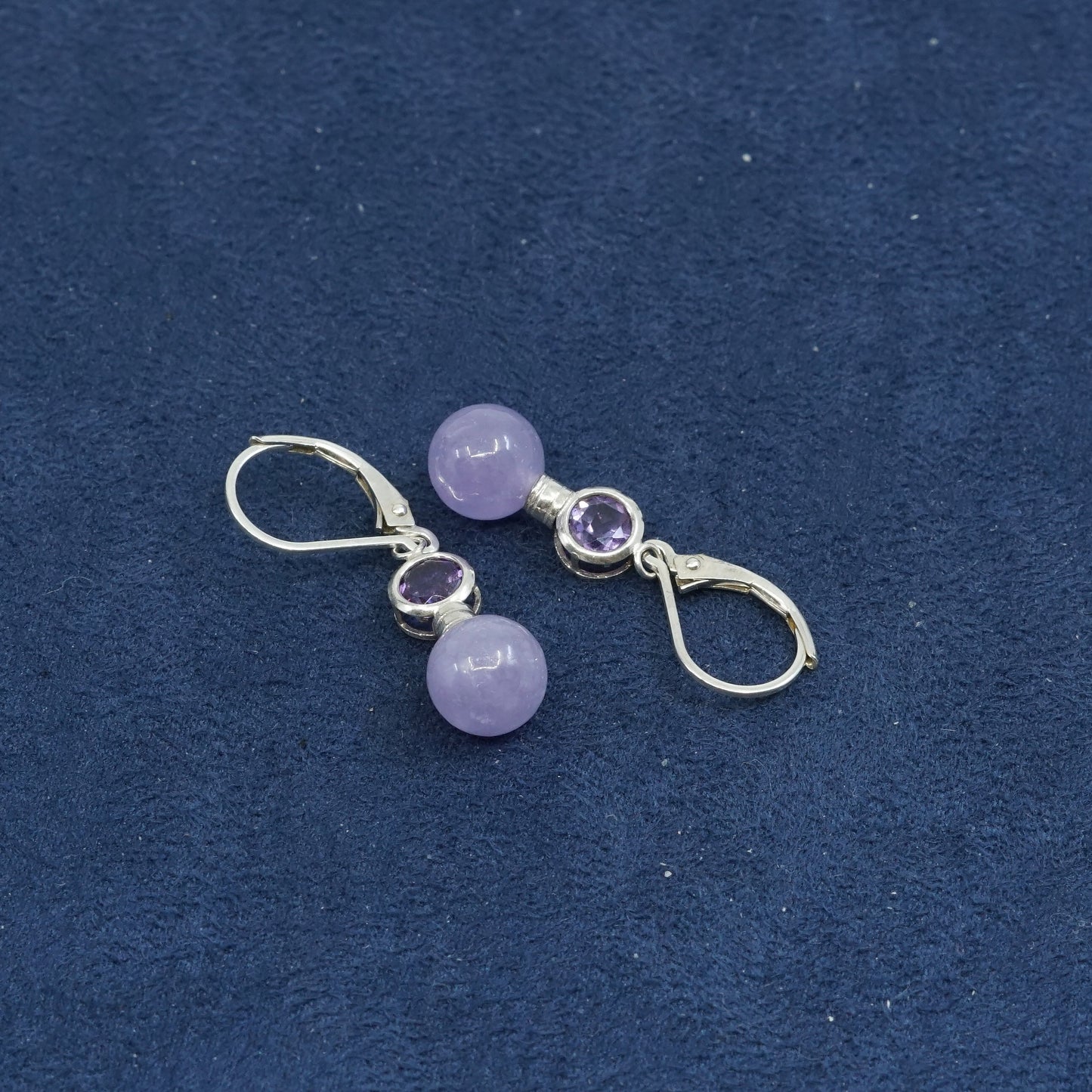 vtg sterling silver handmade earrings, 925 w/ bead amethyst dangles