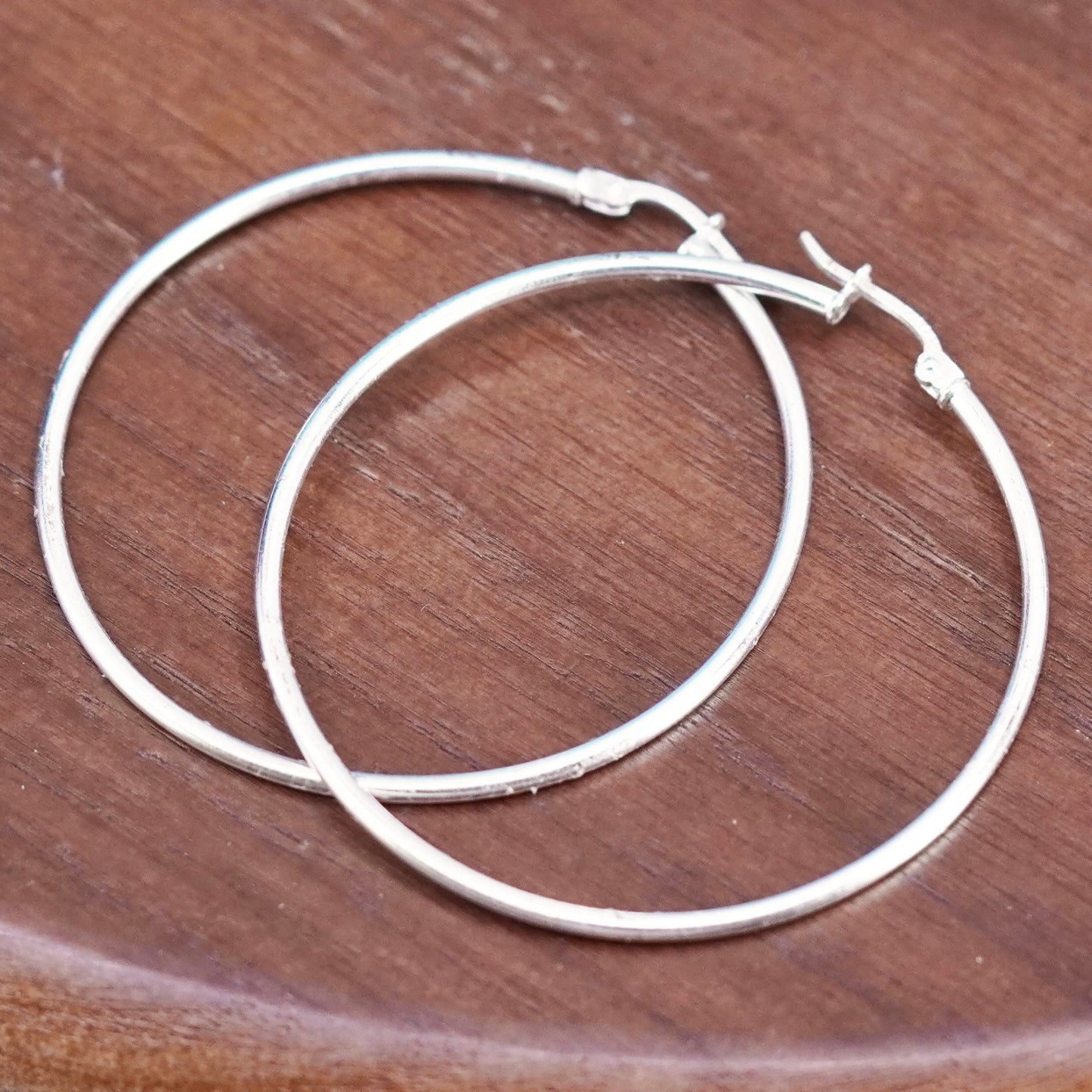 1.5”, vintage Sterling silver handmade hoop earrings, 925 huggie