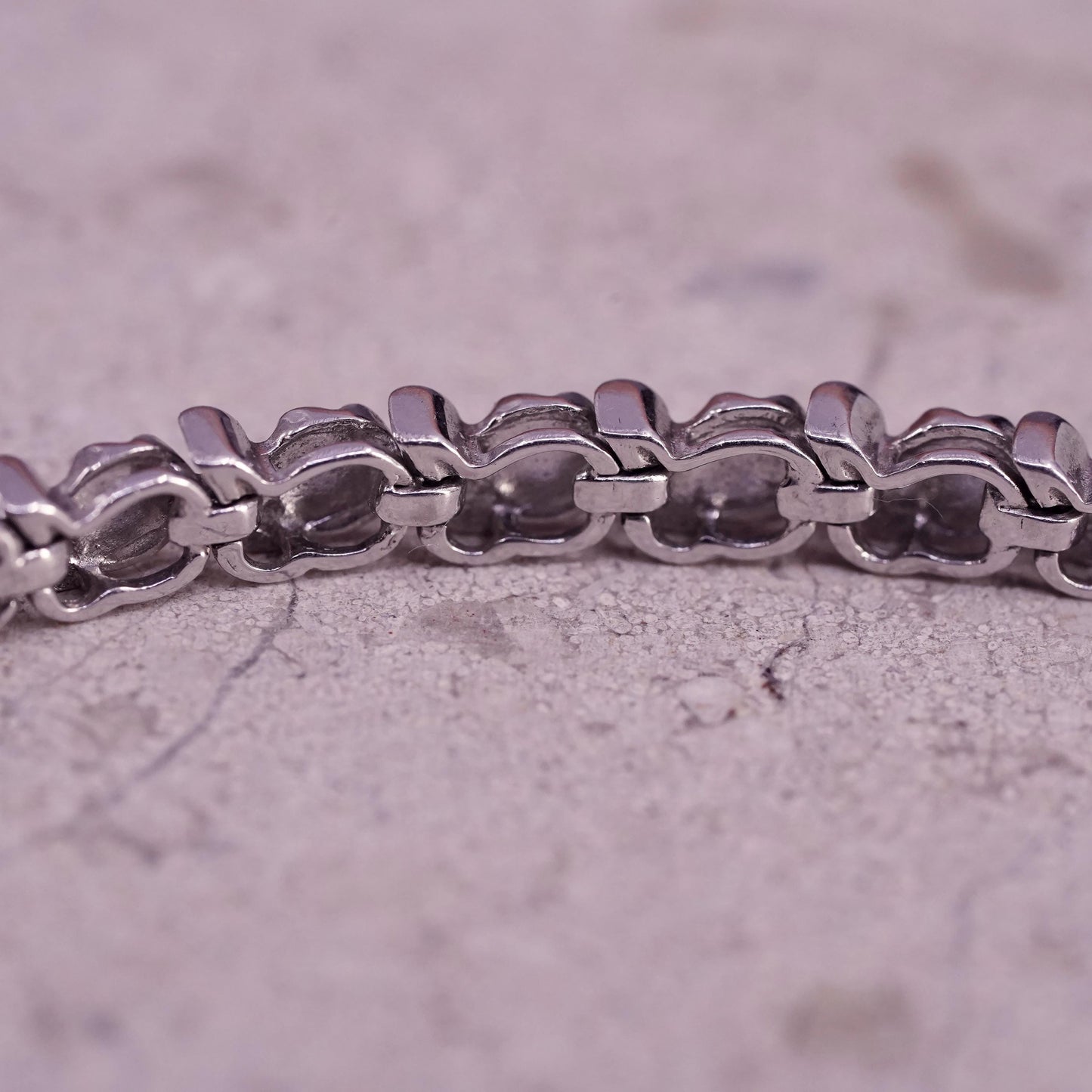7", vintage sterling 925 silver tennis floral bracelet with diamond details