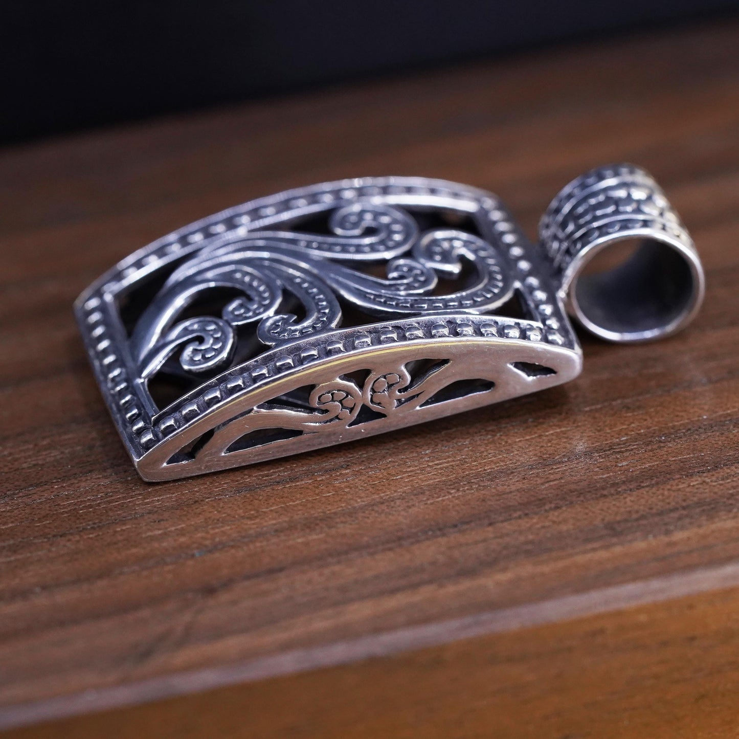 Vintage Sterling 925 silver handmade pendant, filigree diamond pendant