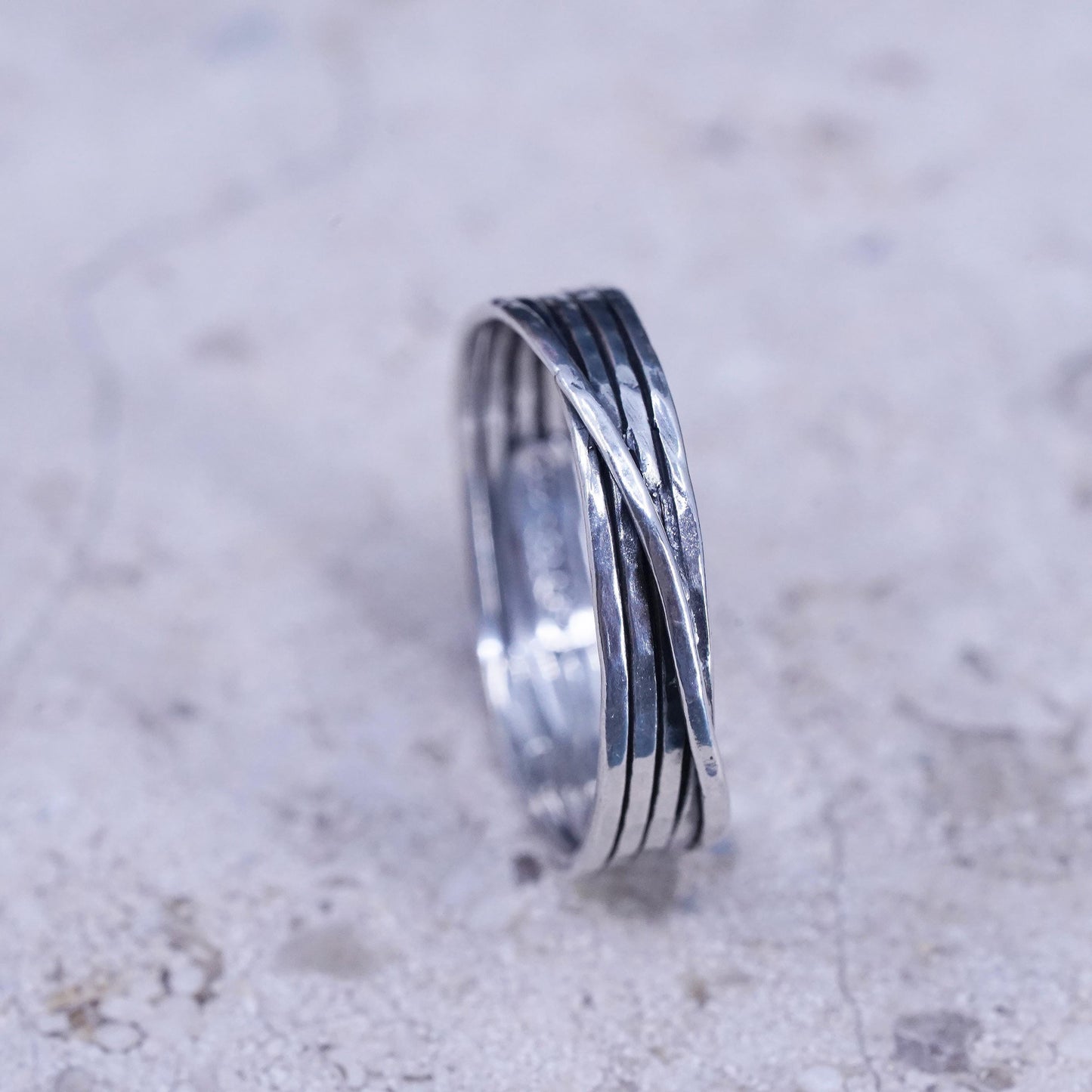 Size 9.25, vintage Israel Sterling silver handmade multi strands ring