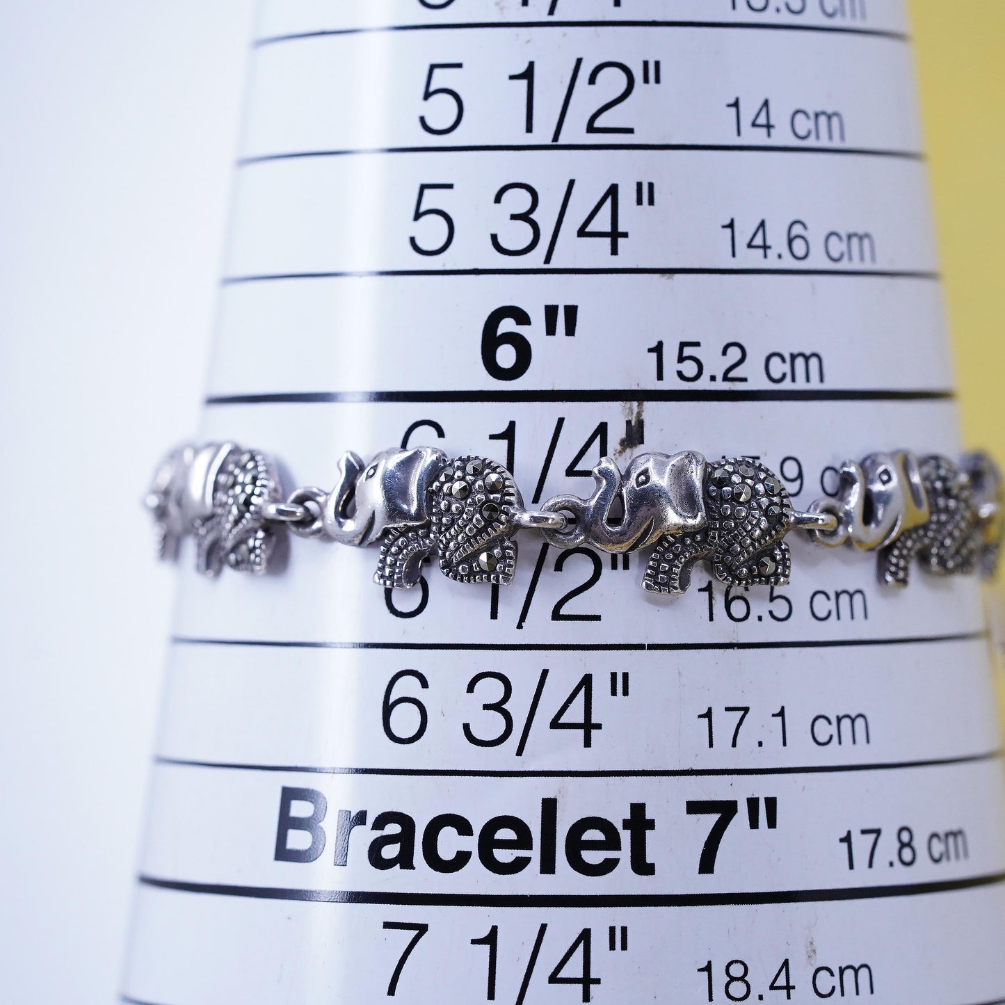 6.5", VTG Sterling silver tennis bracelet, 925 elephant chain cluster marcasite