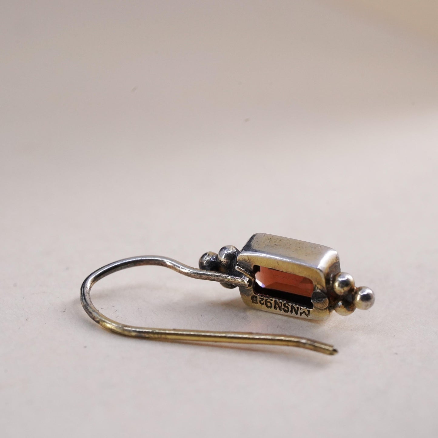 Vintage vermeil gold over Sterling 925 Silver Garnet Dangle single earring