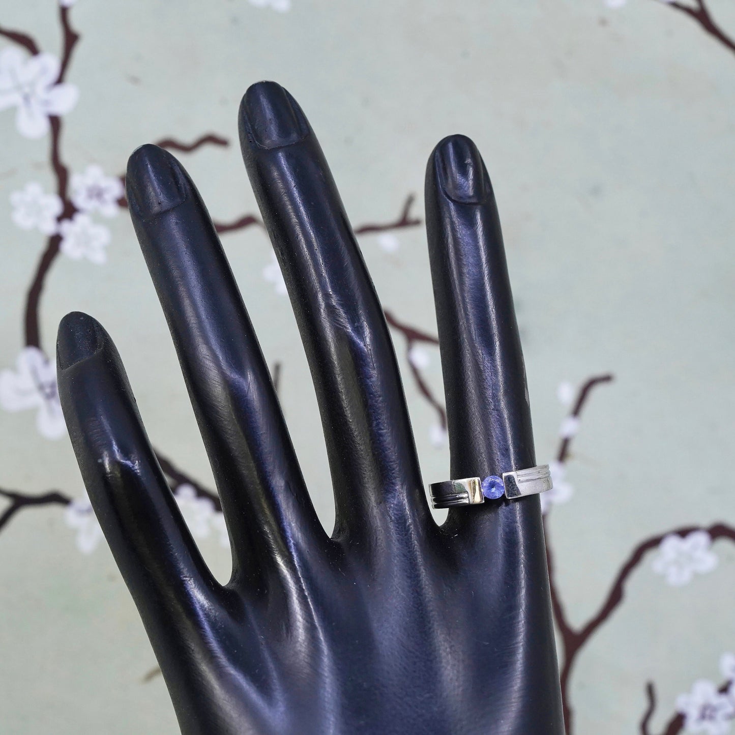 Size 7, vintage Sterling silver handmade cocktail ring, 925 band with amethyst