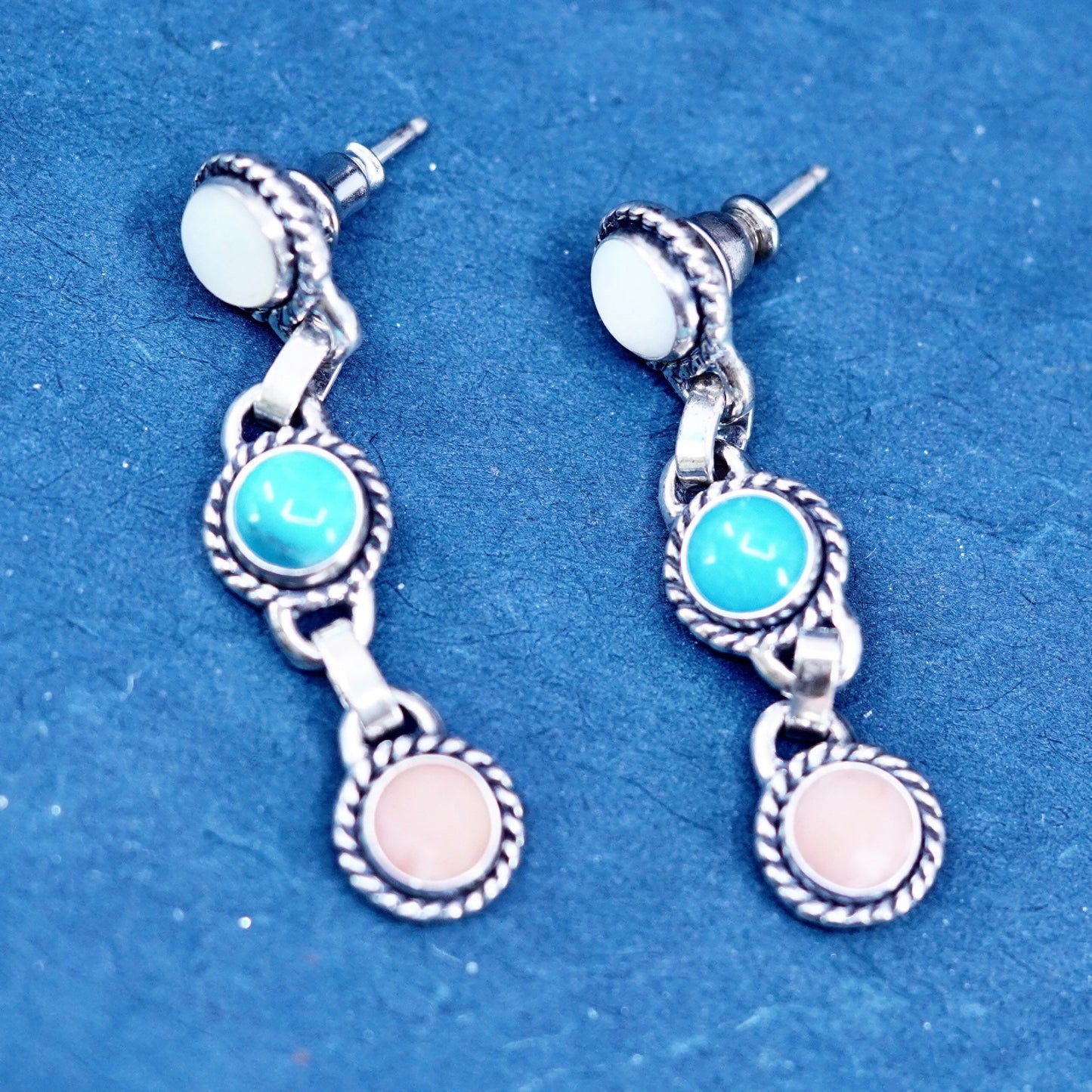 QT Quoc Turquoise Inc Sterling 925 silver earrings with turquoise moonstone