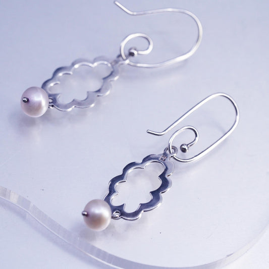 Vintage Sterling 925 silver handmade sprial earrings with pearl beads
