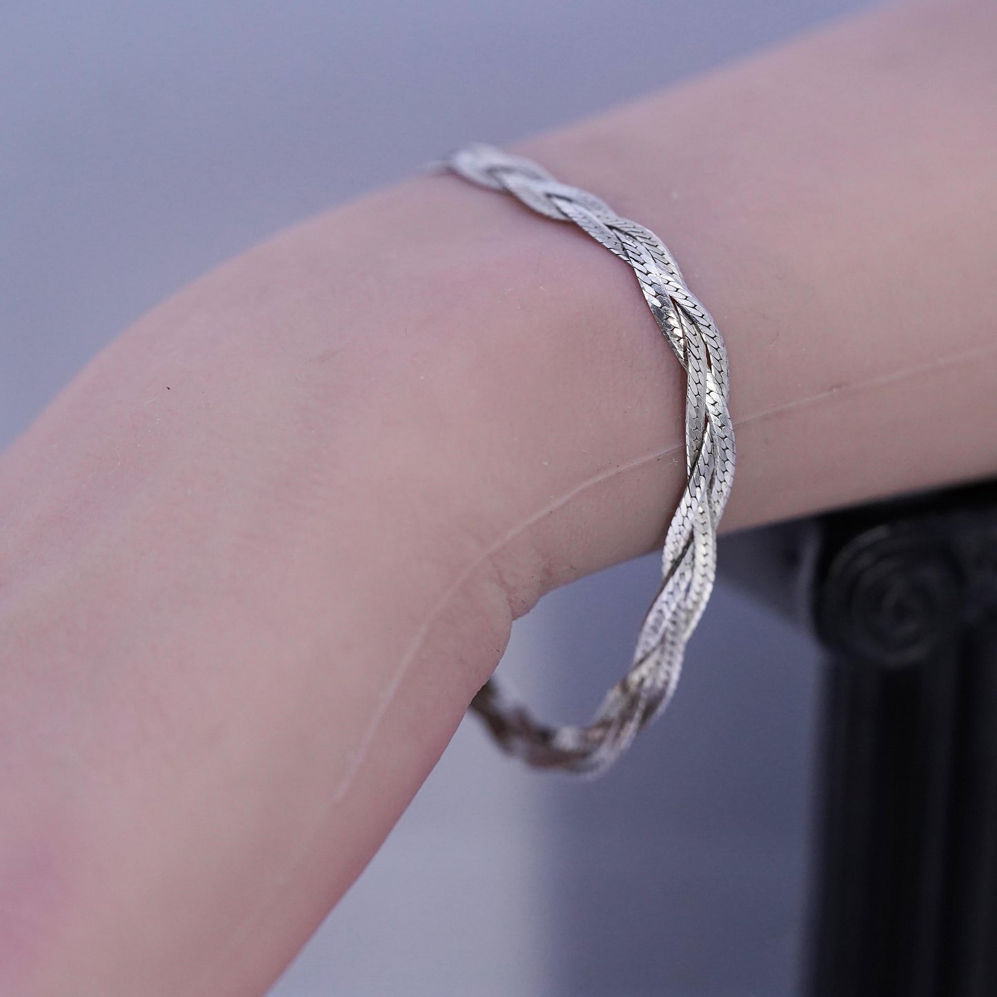 6.75" Italian Sterling 925 silver bracelet, woven braided herringbone chain
