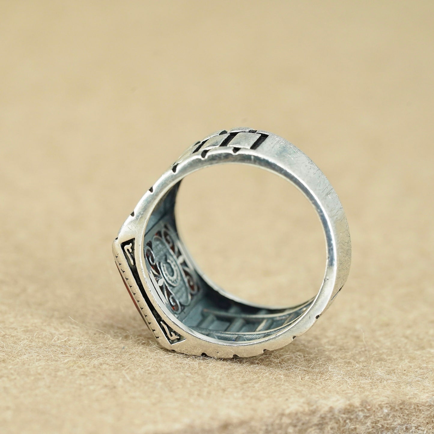 Size 10.5, vintage Sterling 925 silver handmade men’s ring with ruby