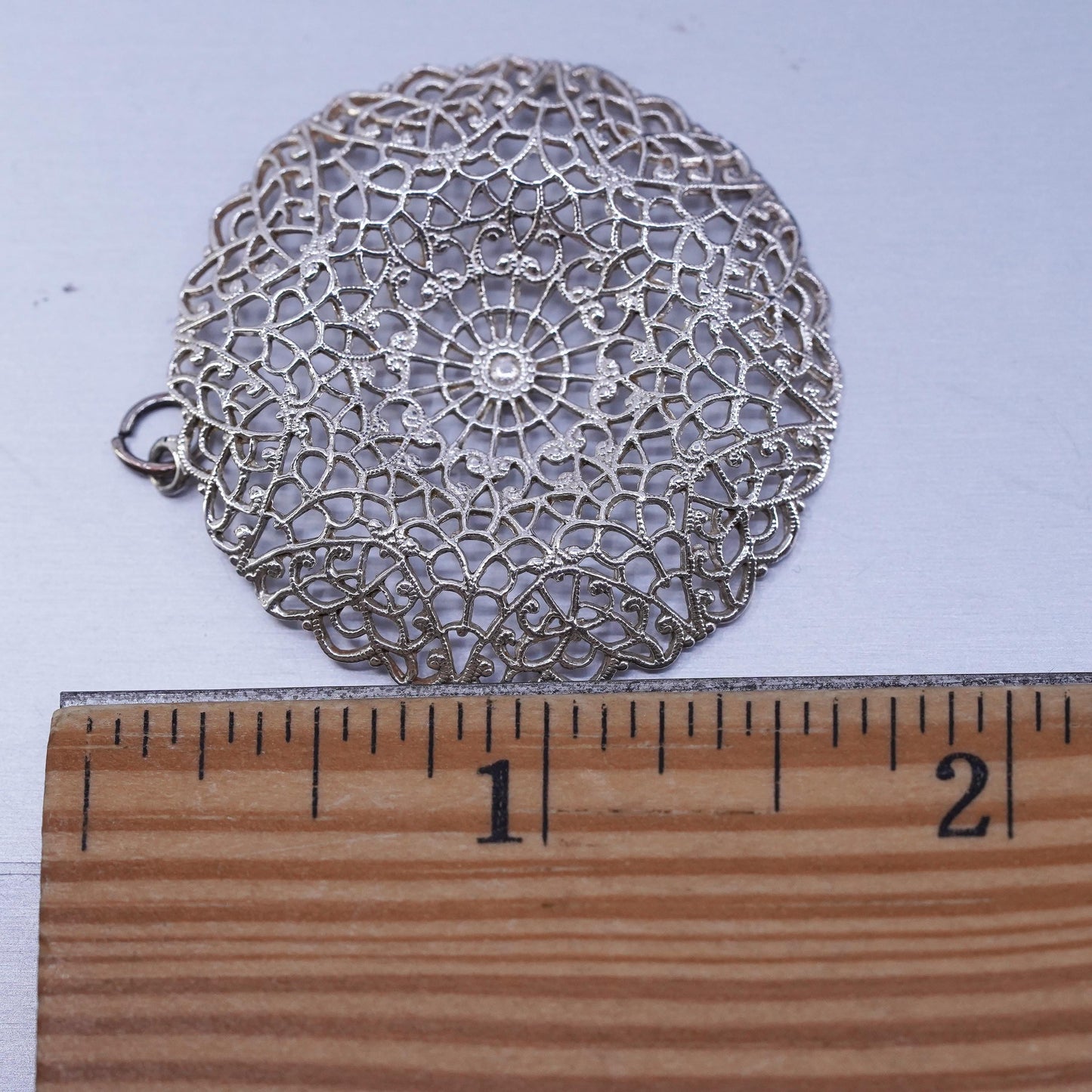 vintage sterling silver handmade charm, 925 filigree circle pendant