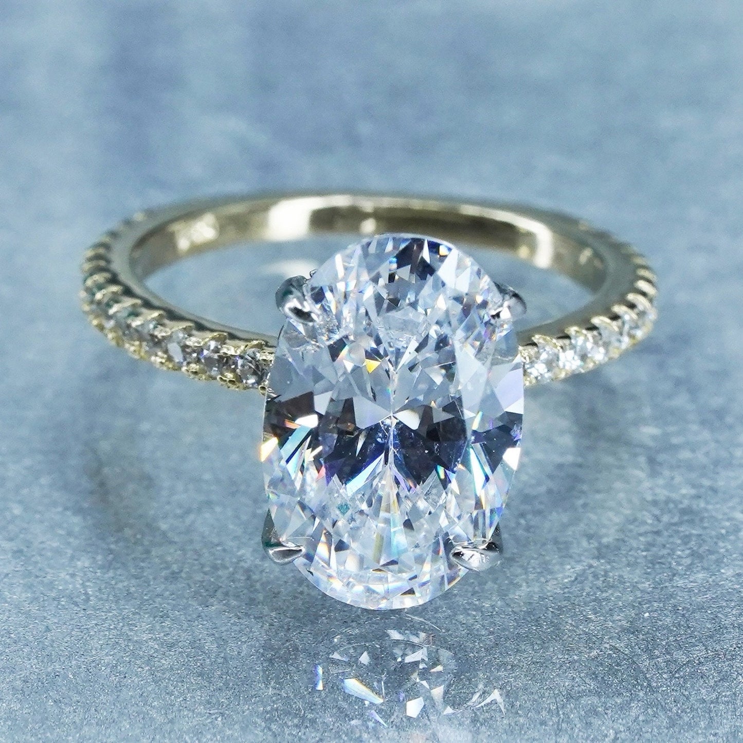 Size 4, vermeil gold over Sterling 925 silver handmade engagement ring oval Cz