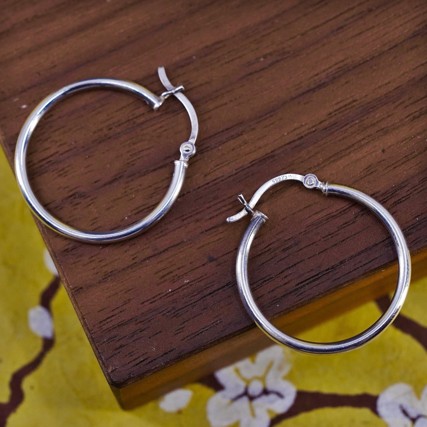 1”, Vintage Sterling silver handmade earrings, 925 silver hoops
