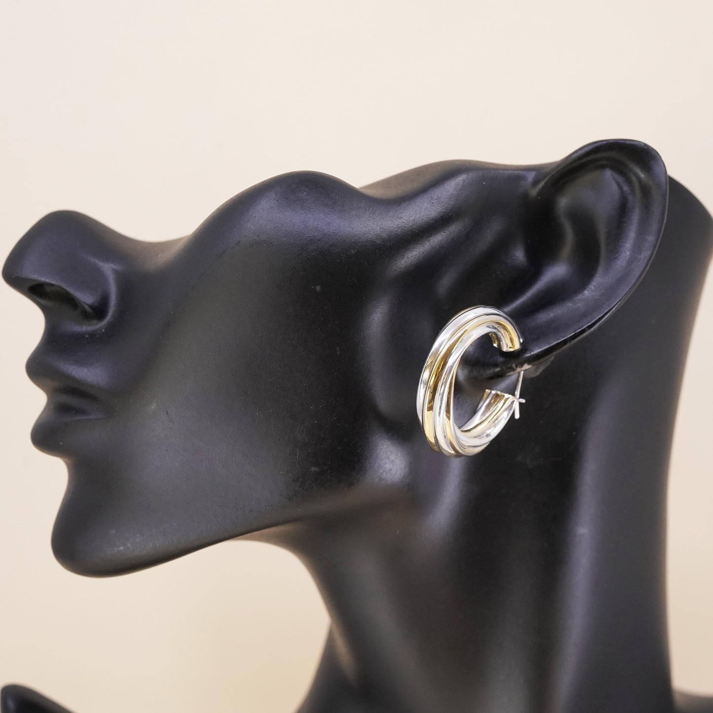 1.25", Vintage sterling 925 silver single earring, minimalist twisted bold hoop