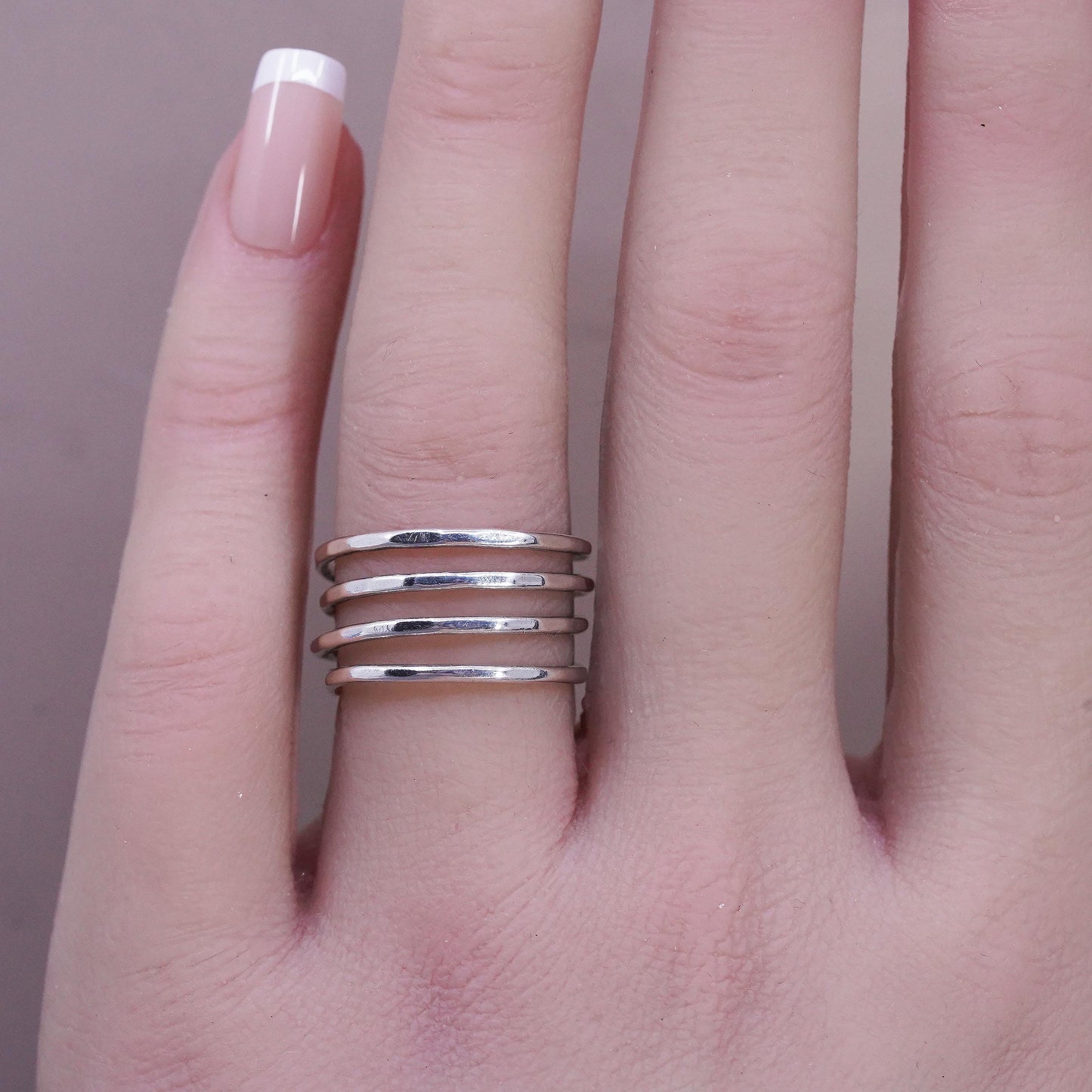 Size 5.5, vintage sterling silver ring, solid 925 silver wired wide band