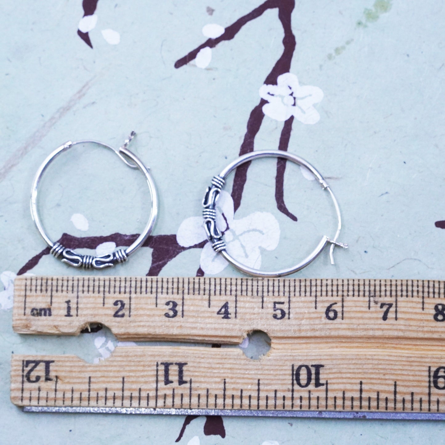 1”, Vintage sterling 925 silver loop handmade earrings, bali wired hoops