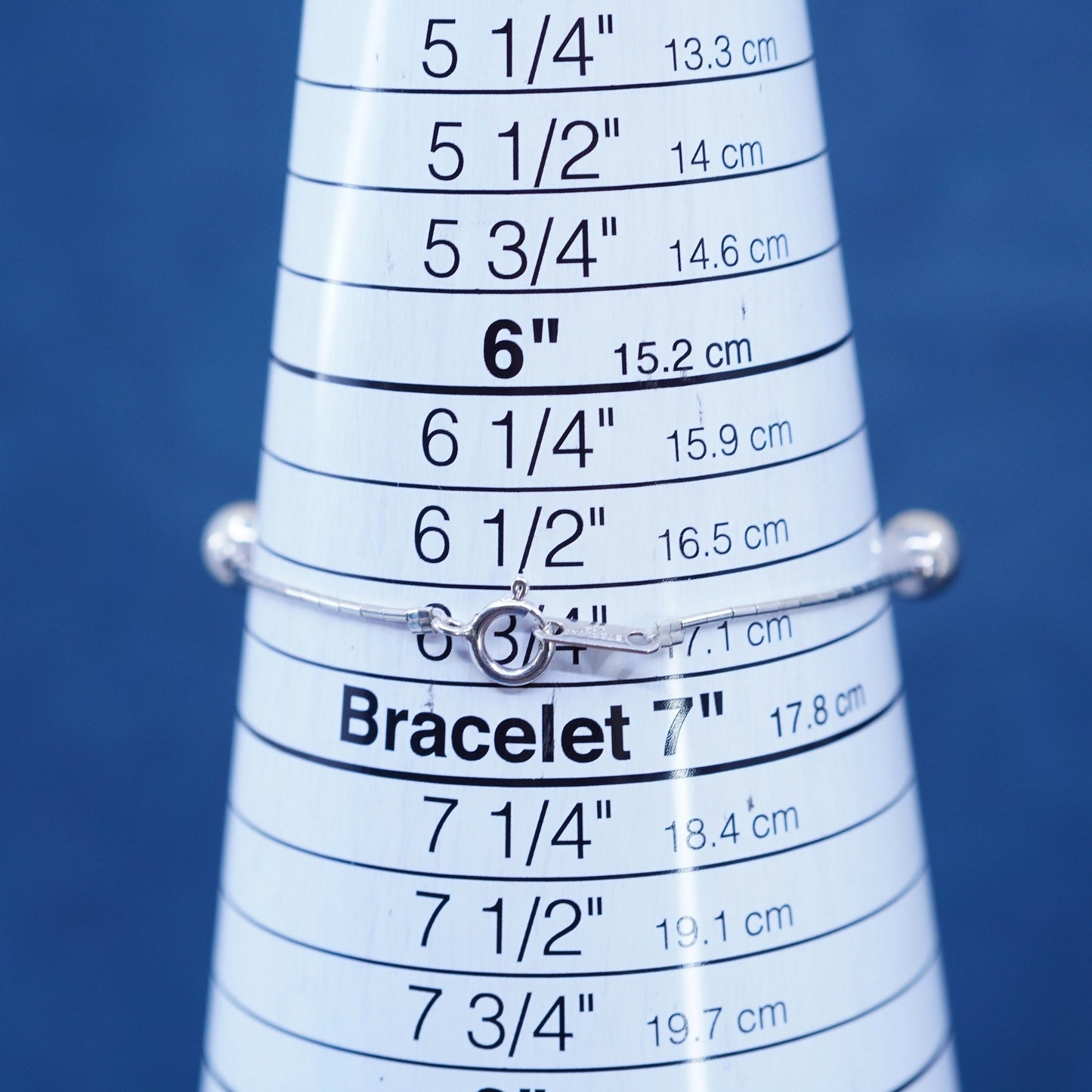 6.75”, vintage sterling handmade bracelet, 925 liquid silver chain with beads