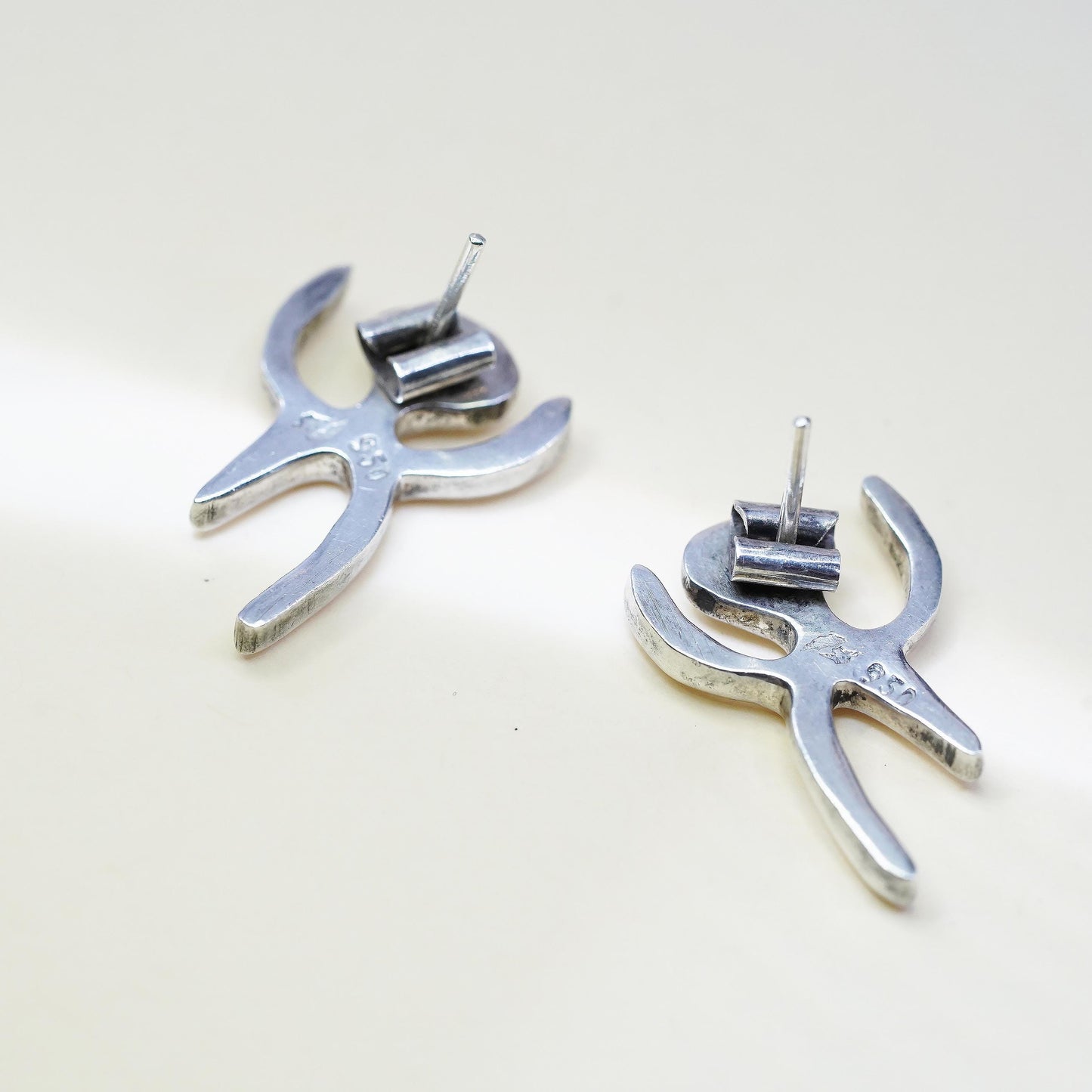 Vintage 950 Sterling Silver Abstract Figure Earrings, Artisan Sculptural Studs