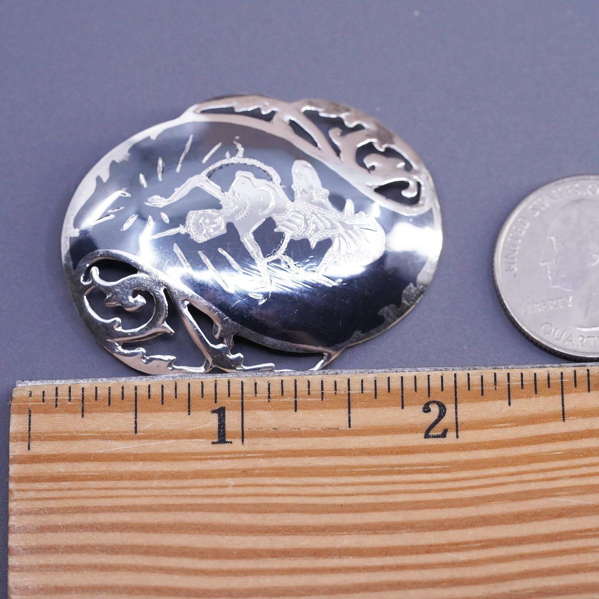 Vintage Siam Sterling silver handmade pin, 925 India goddess brooch