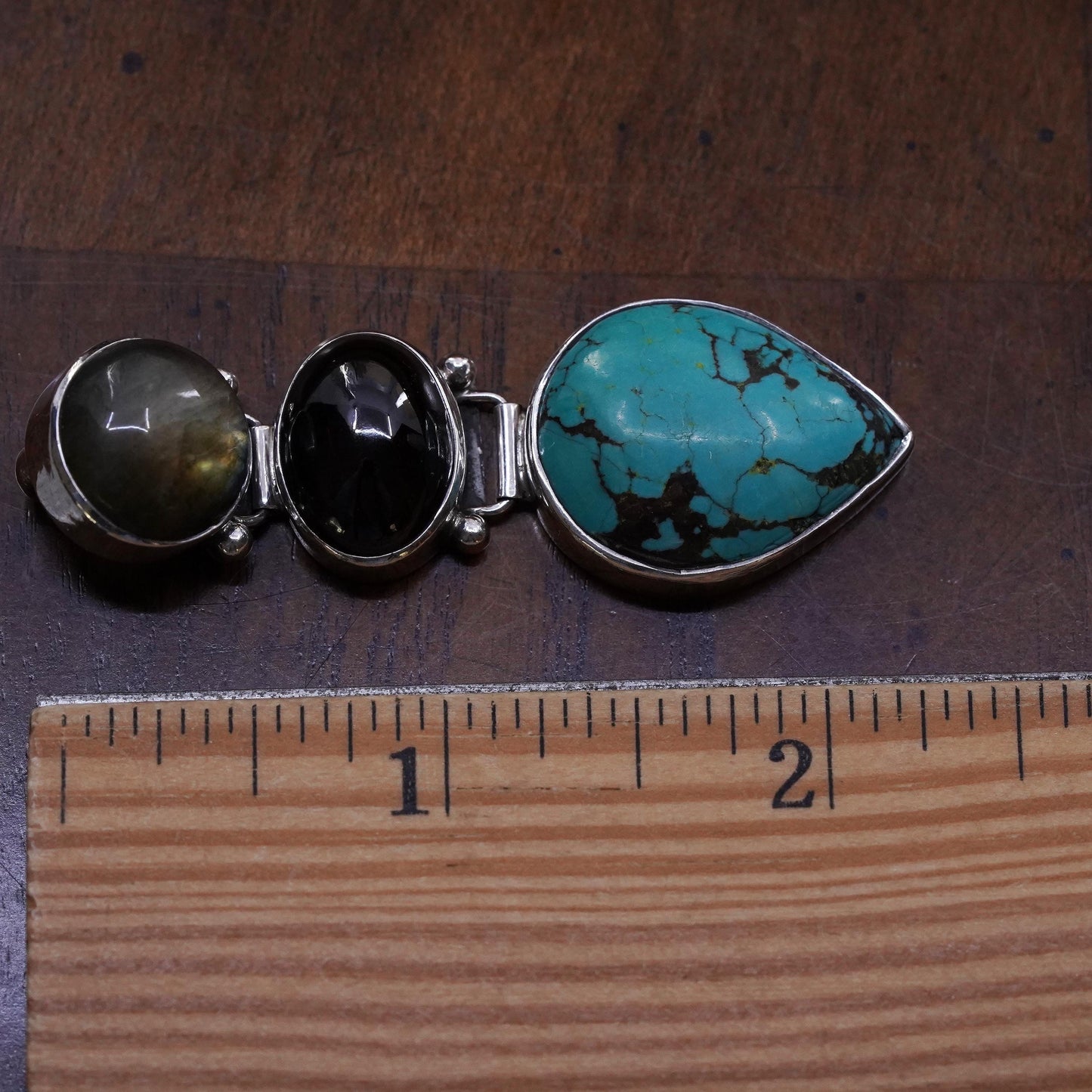 Native American Sterling 925 silver teardrop turquoise pendant labradorite