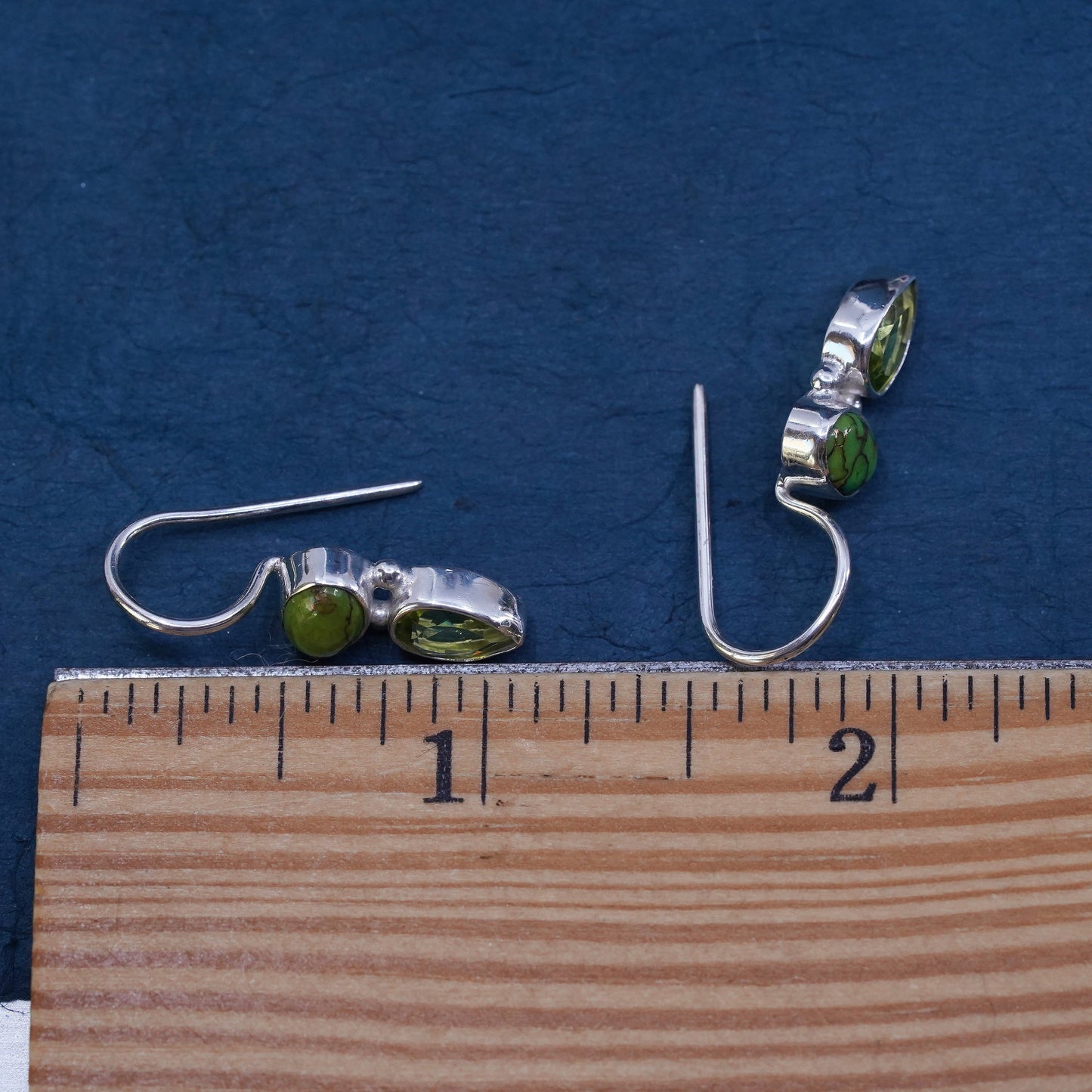 Vintage Sterling 925 silver handmade earrings with oval turquoise and peridot