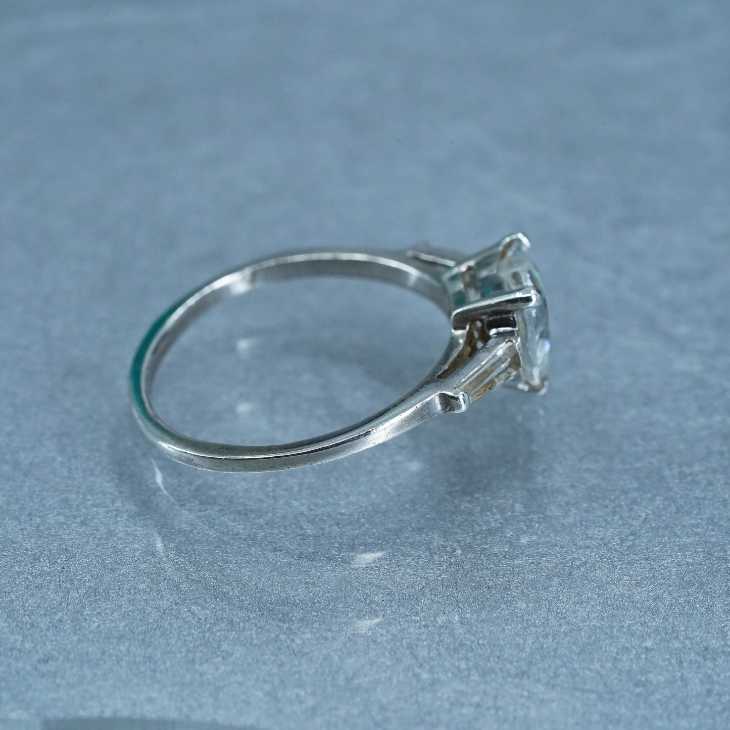 Size 7, vintage Sterling 925 silver handmade engagement ring with heart Cz
