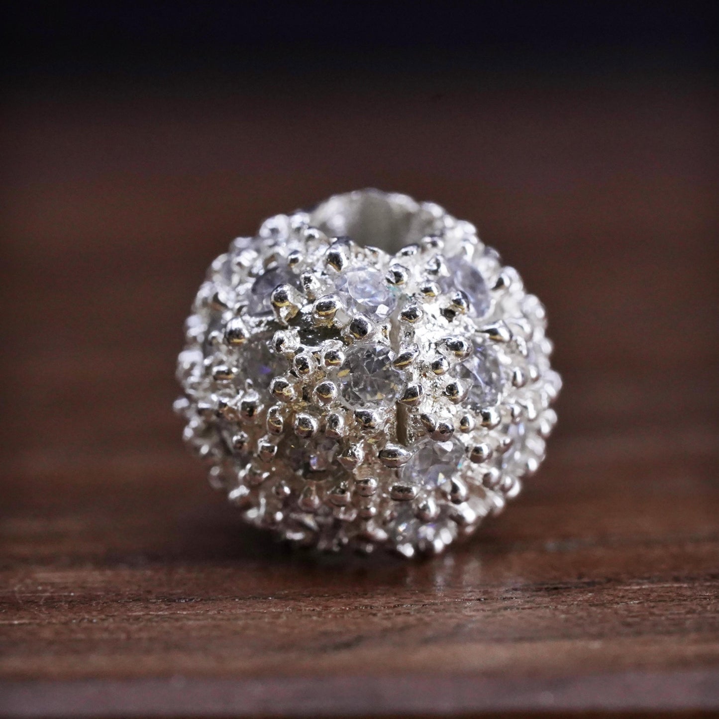 Vintage Sterling 925 silver handmade pendant bead charm with cluster cz