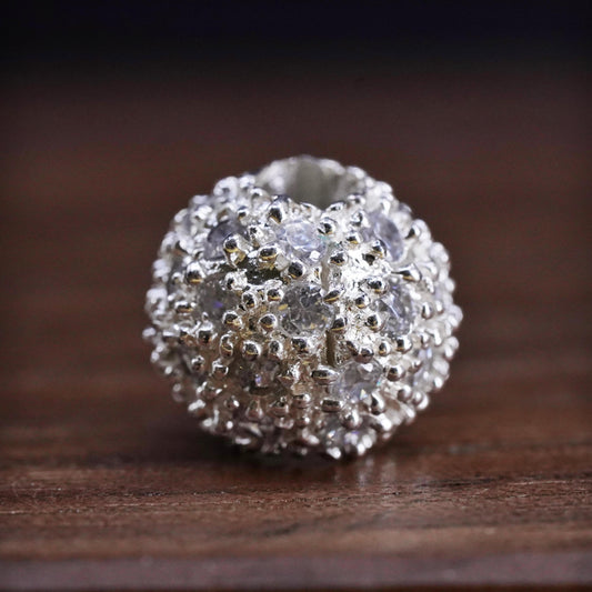 Vintage Sterling 925 silver handmade pendant bead charm with cluster cz