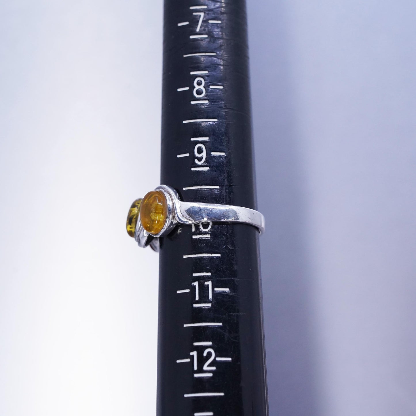 Size 10, vintage Sterling 925 silver handmade ring with Amber