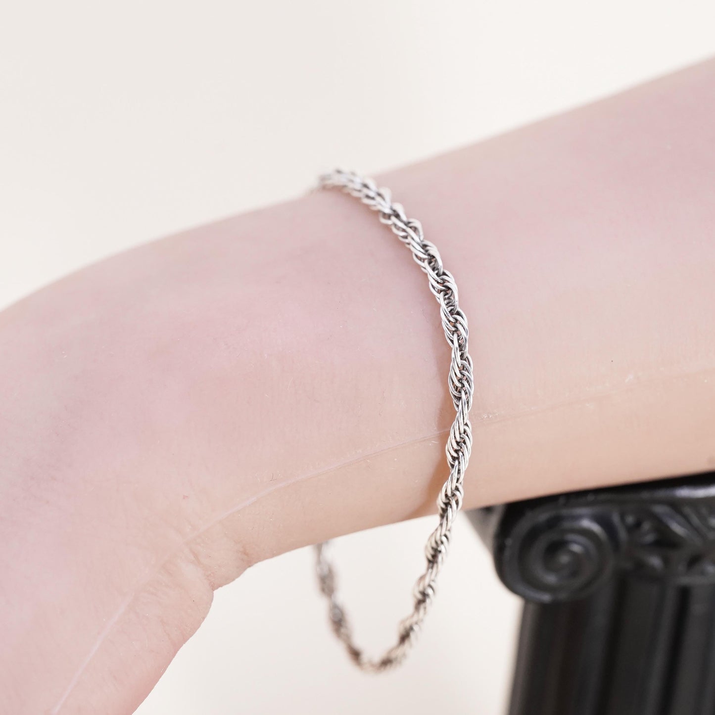 7" 3mm, Vintage Italian IBB sterling 925 silver Singapore rope chain bracelet