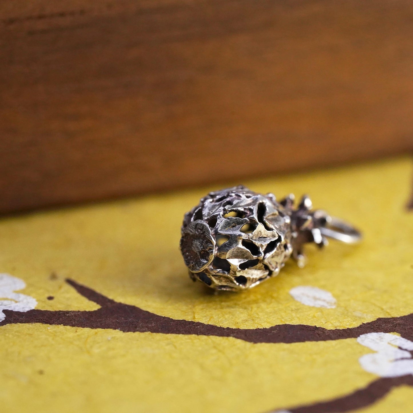 Vintage Sterling silver handmade pendant, 925 silver filigree pineapple