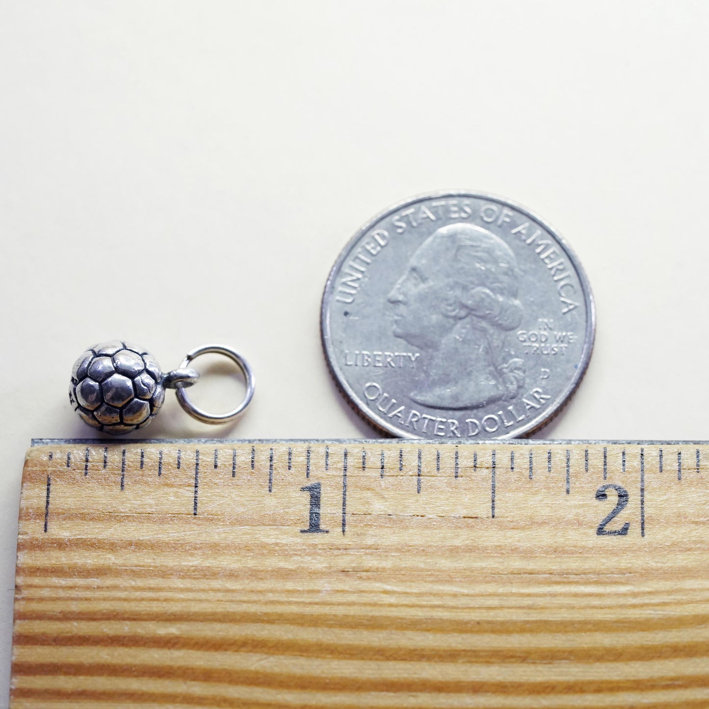 Vintage sterling silver charm, 925 silver 3D football charm, soccer ball