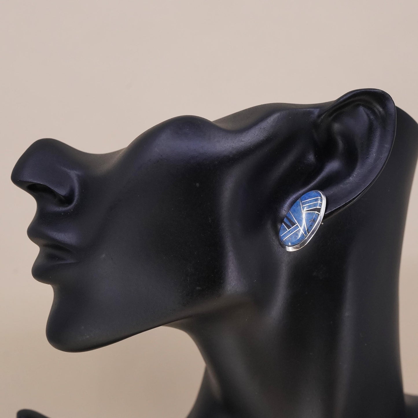 Native American Navajo single earring. Navajo Sterling 925 silver stud lapis