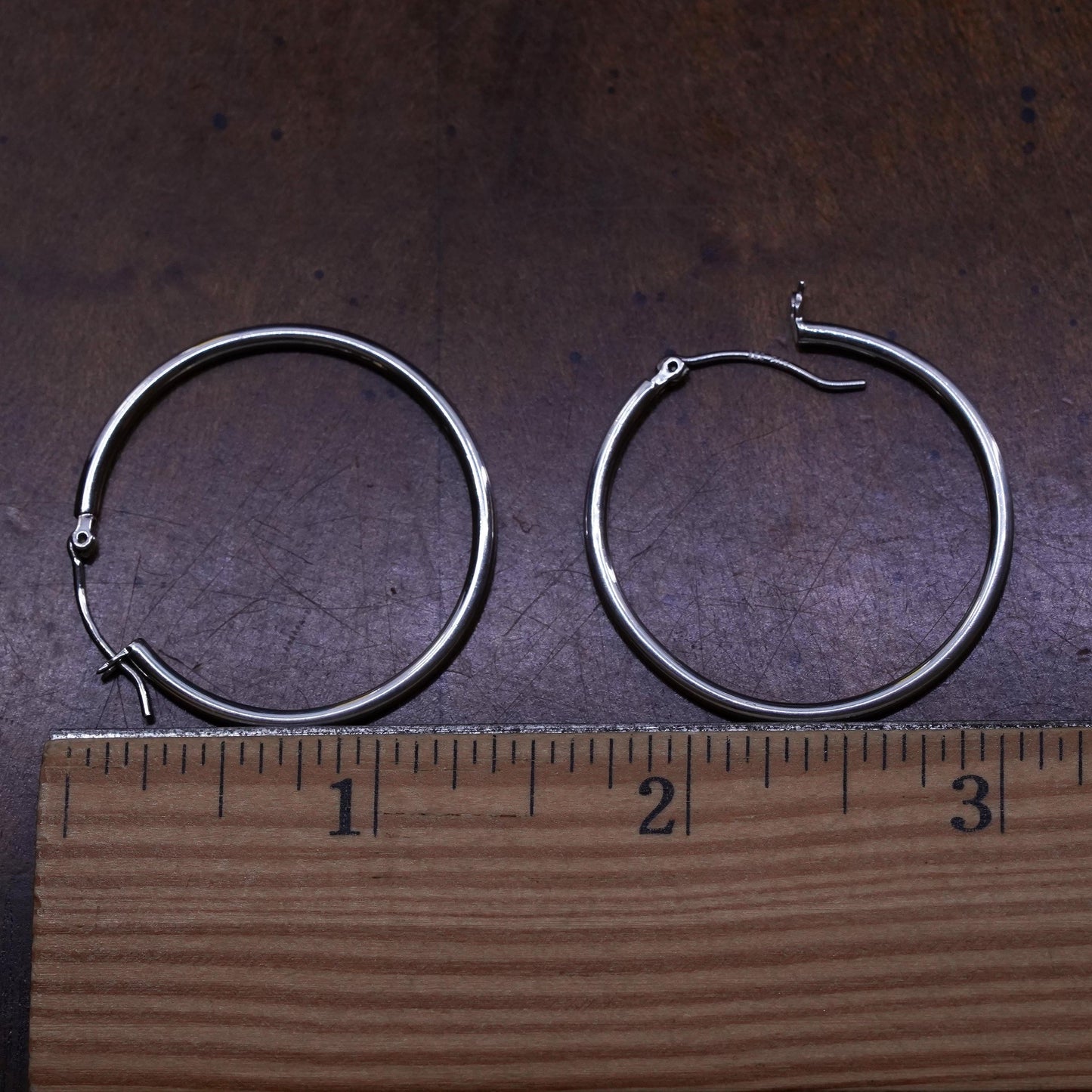 1.5”, vintage Sterling silver handmade hoop earrings, 925 huggie