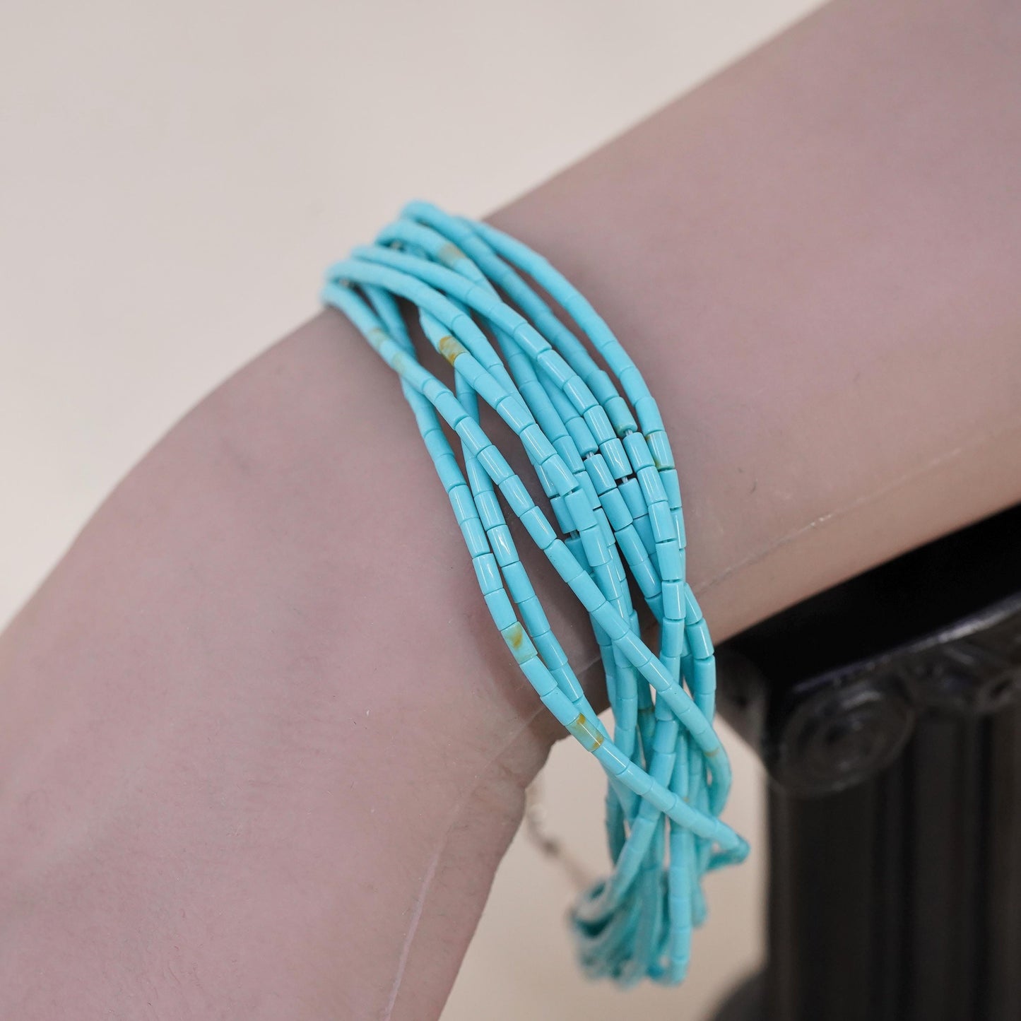 8”, VTG southwestern sterling 925 silver multi strands turquoise beads bracelet