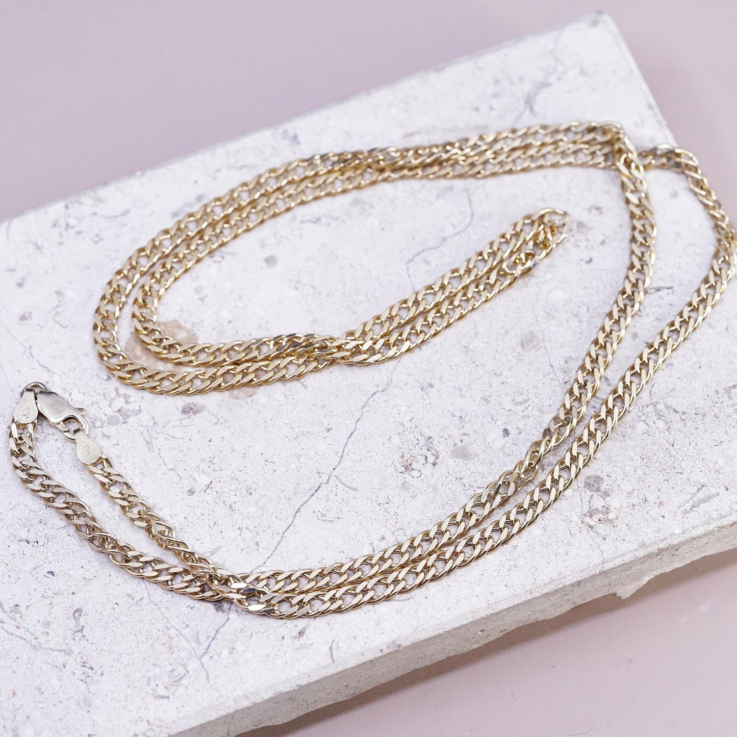 30", vintage HCT gold tone Sterling silver necklace, 925 double curb link chain