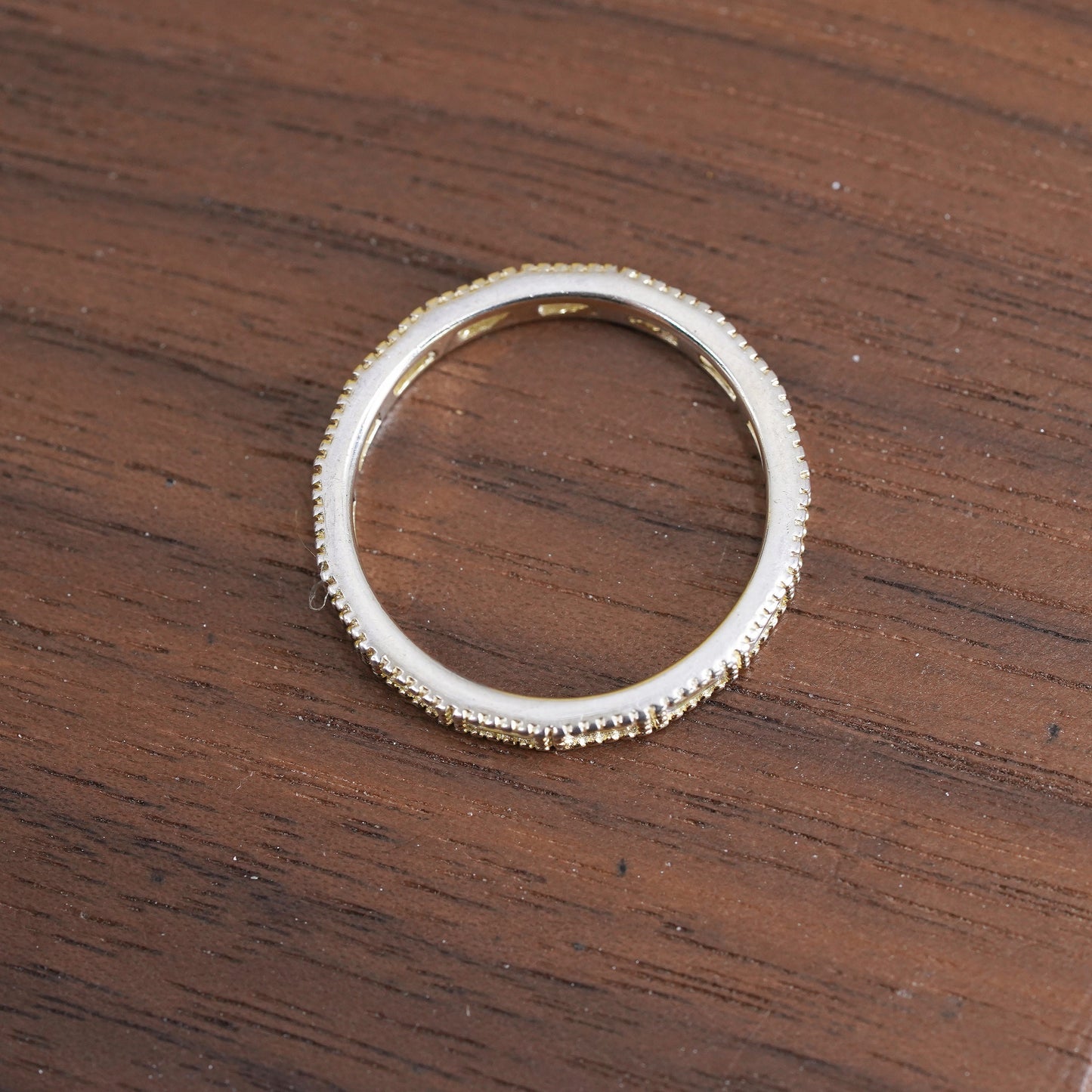 Size 7, VTG vermeil gold over Sterling silver ring, 925 stackable band with cz
