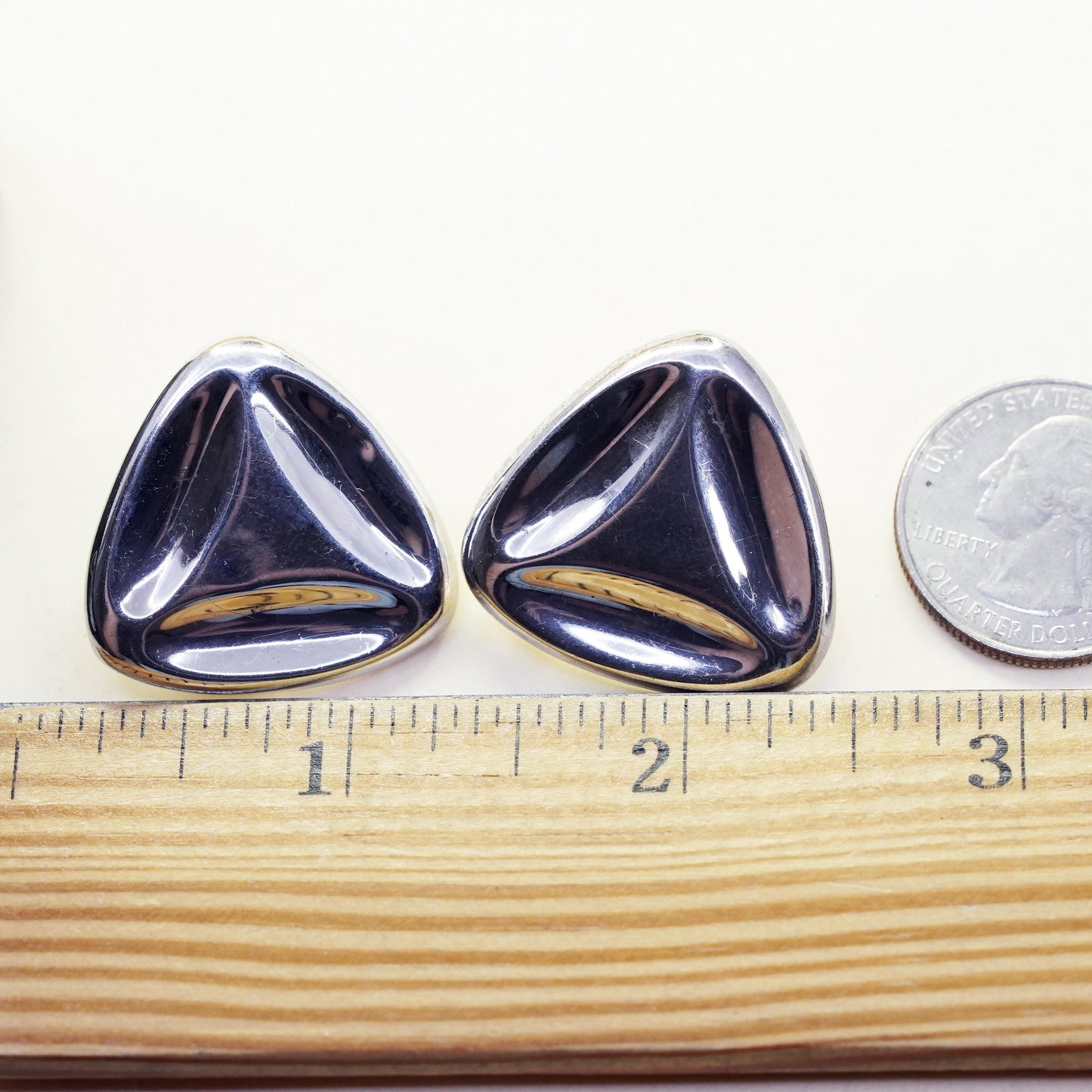 Vintage Sterling silver handmade earrings, 925 triangular studs, minimalist